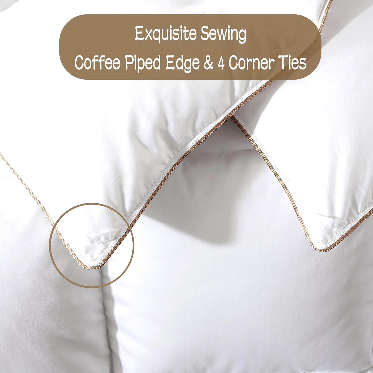 EDUJIN King Size Goose Down Comforter, All Season Duvet Insert Goose Feather Down Filled, 100% Organic Cotton+4 Corner Ties, 106x90 in