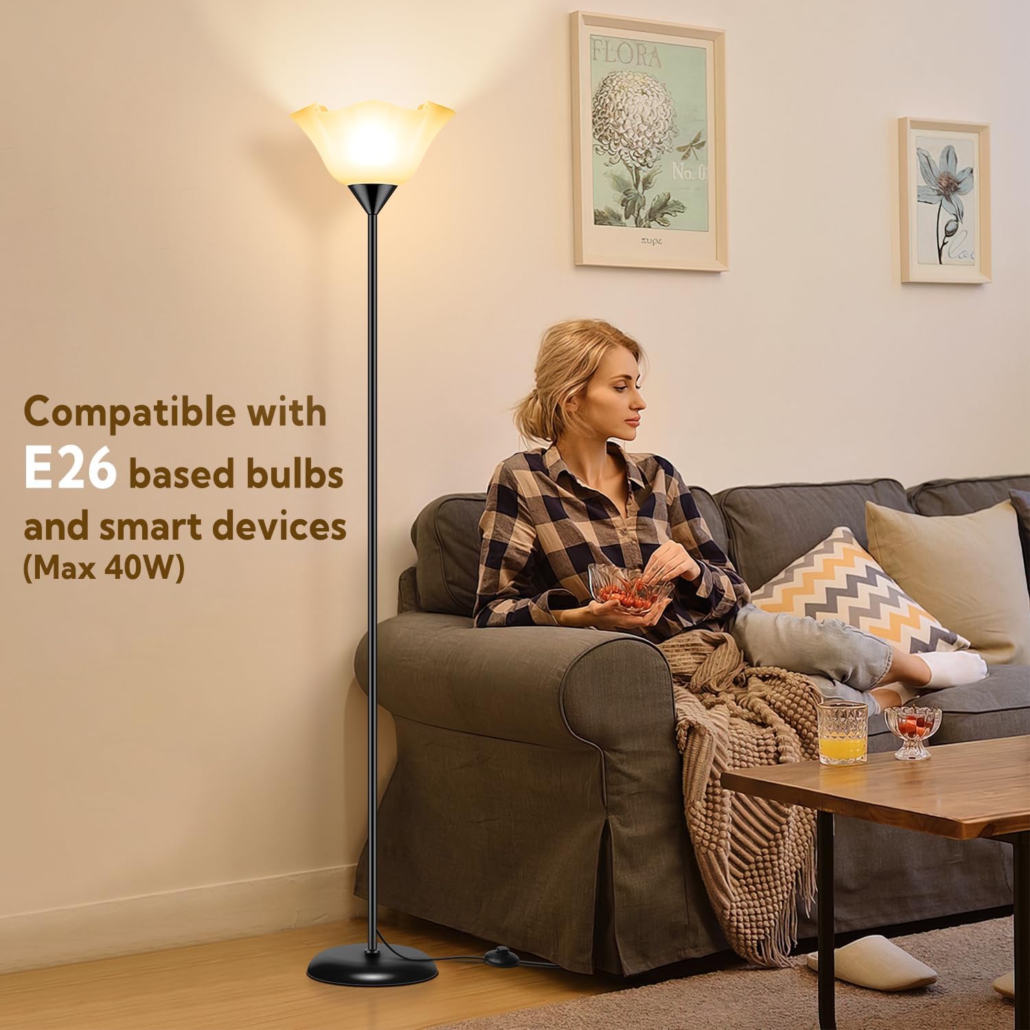 Eneru 74-inch LED torchiere floor lamp combines modern design