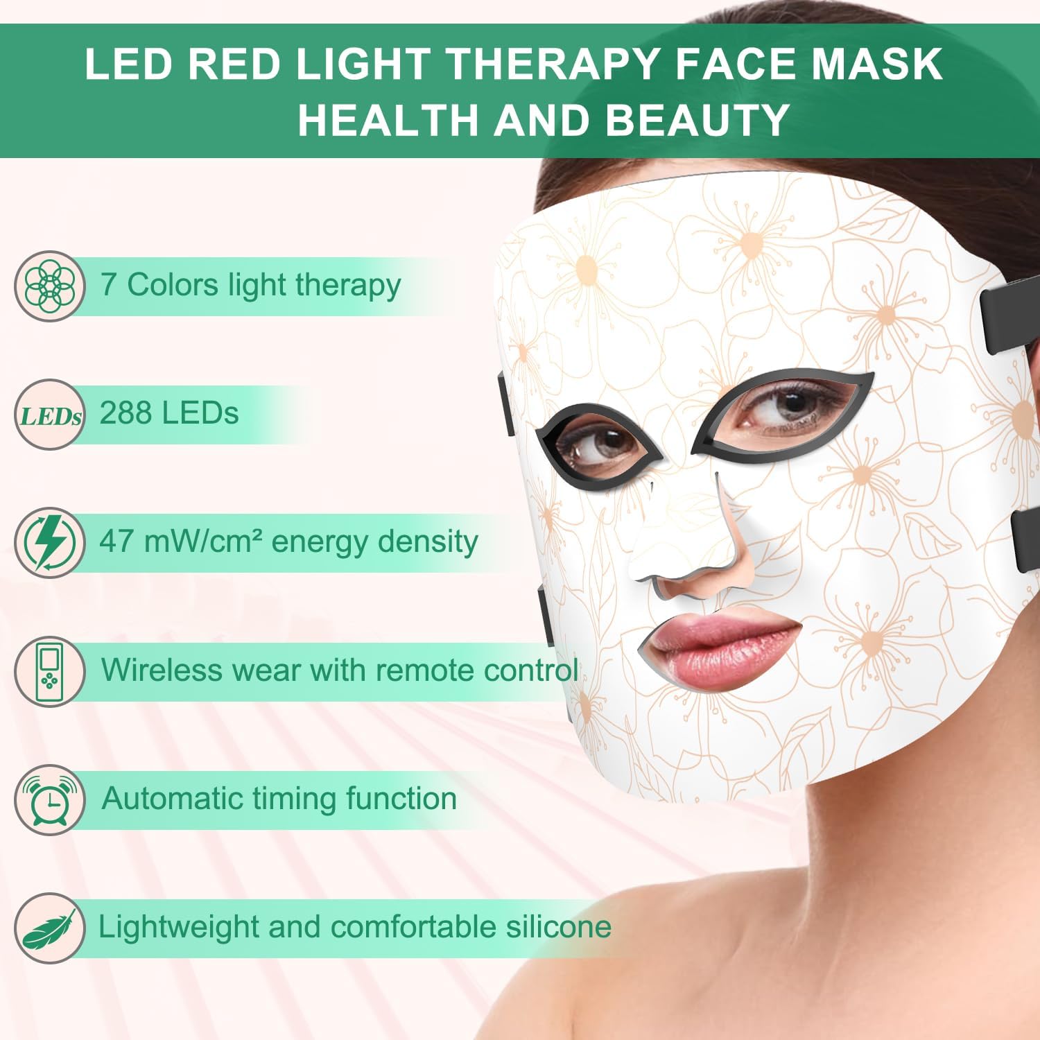 Air Tube Red Light Therapy Face Mask, featuring 7 color LED light