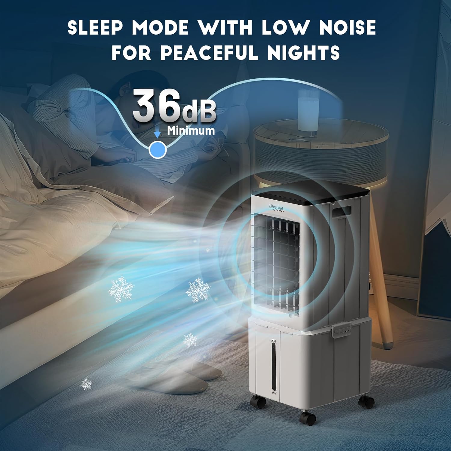 The Lifecreek ID-AC2501 Air Cooler is a portable, windowless evaporative coole