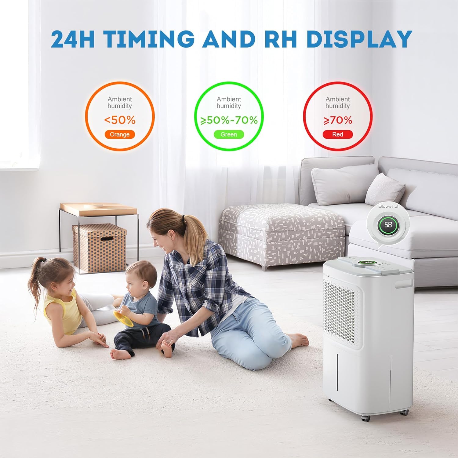 Blauwhal PD14BS Dehumidifier is designed for basements and large rooms up to 2,500 sq. ft.,