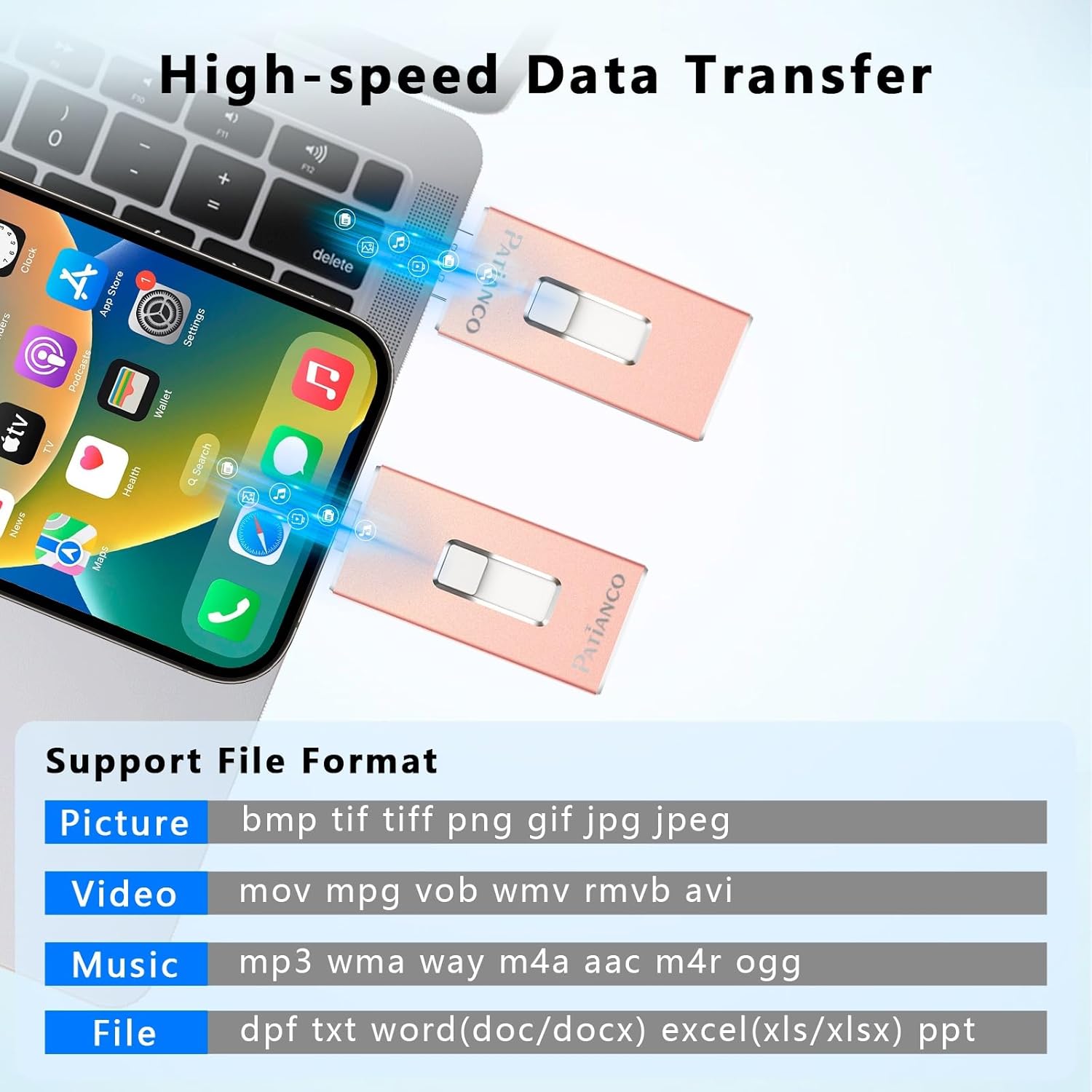 The Patianco Photo Stick Apple MFi Certified 128GB is a reliable storage solution