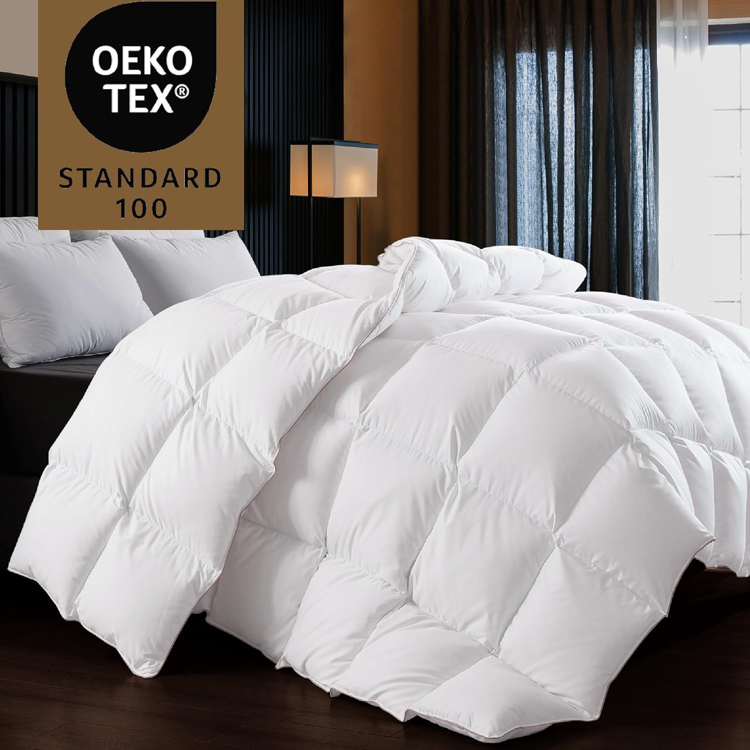 EDUJIN King Size Goose Down Comforter, All Season Duvet Insert Goose Feather Down Filled, 100% Organic Cotton+4 Corner Ties, 106x90 in