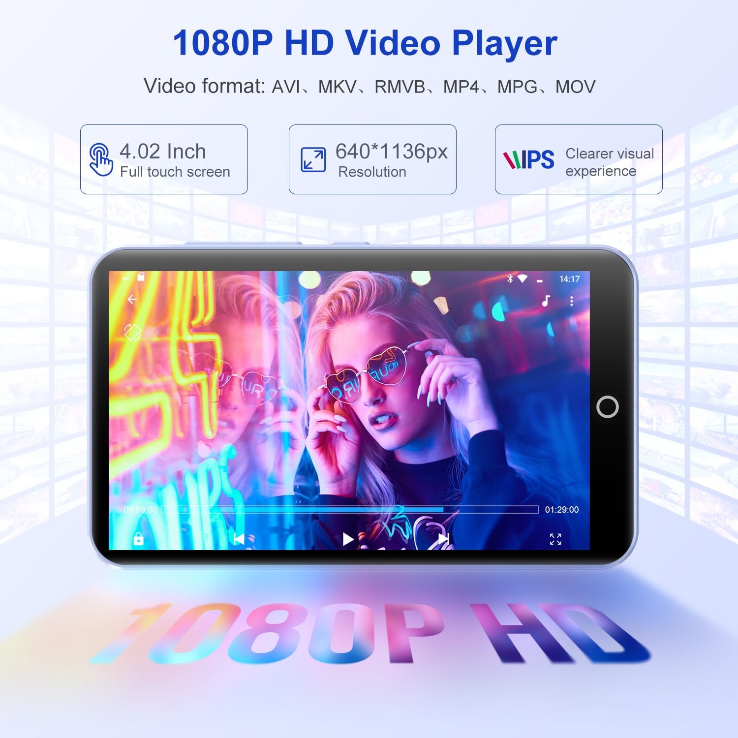 Conrain 0GB MP3 Player, featuring a 4.02" HD touch screen for crisp visuals
