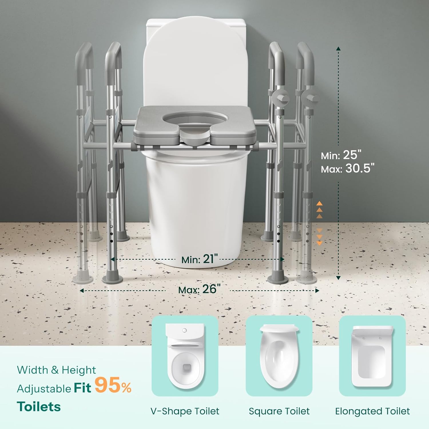 HOMEAL Raised Toilet Seat Riser with Handles for Senior