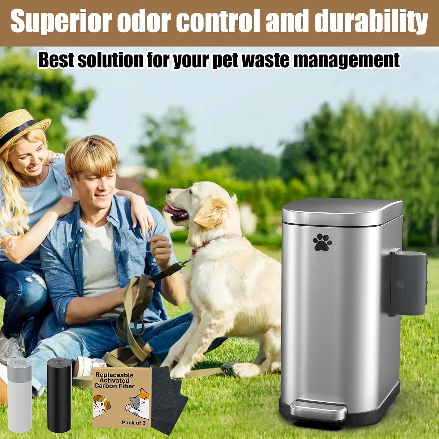 Dog Poop Trash Can Outside with Odor Control Lid & Step Pedal