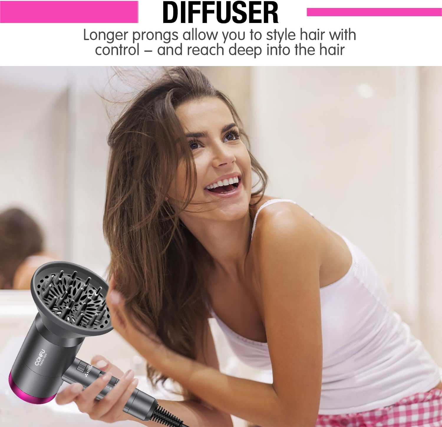 CONFU Ionic Blow Dryer 1600W, Portable Lightweight Fast Drying Negative Ion Hairdryer Blowdryer, 3 Heat Settings & Infinity Speed, with Diffuser