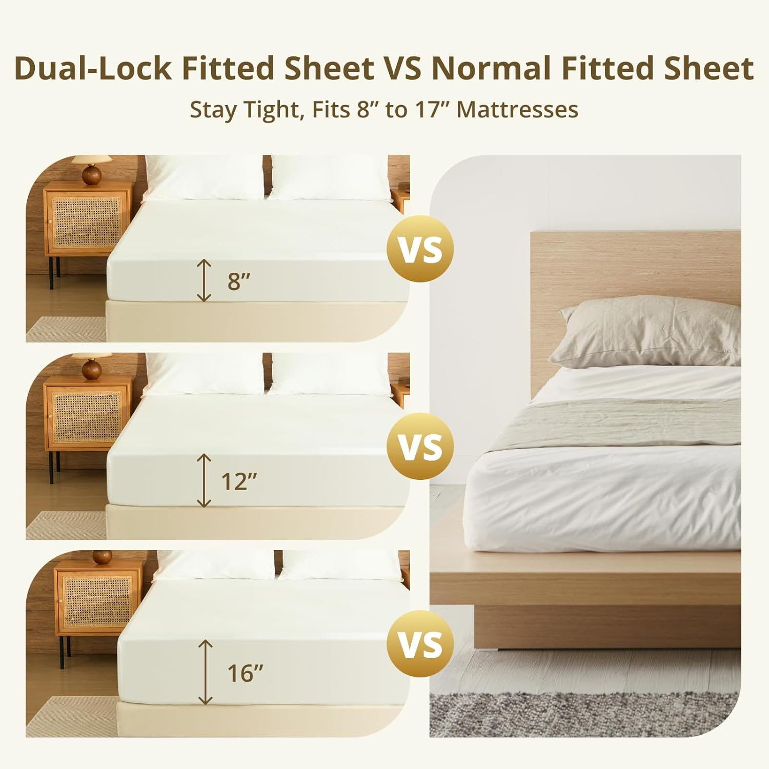 CieloCloud Queen Bed Sheet Set, 4PCS Fits 17" Mattress 100% Long-Staple Cotton