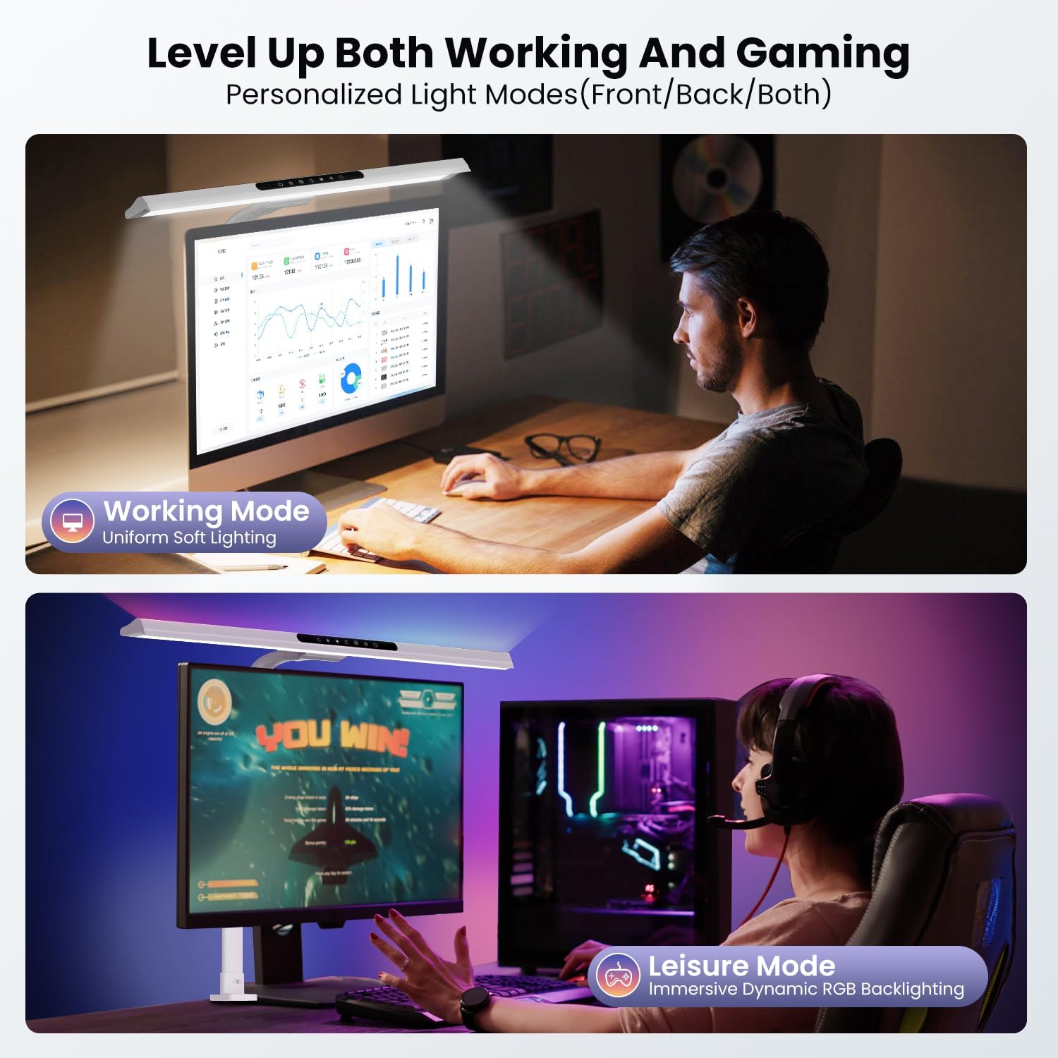 Micro-hertz 2-in-1 Desk Lamp with RGB Backlight,Architect Desk Lamps for Home Office