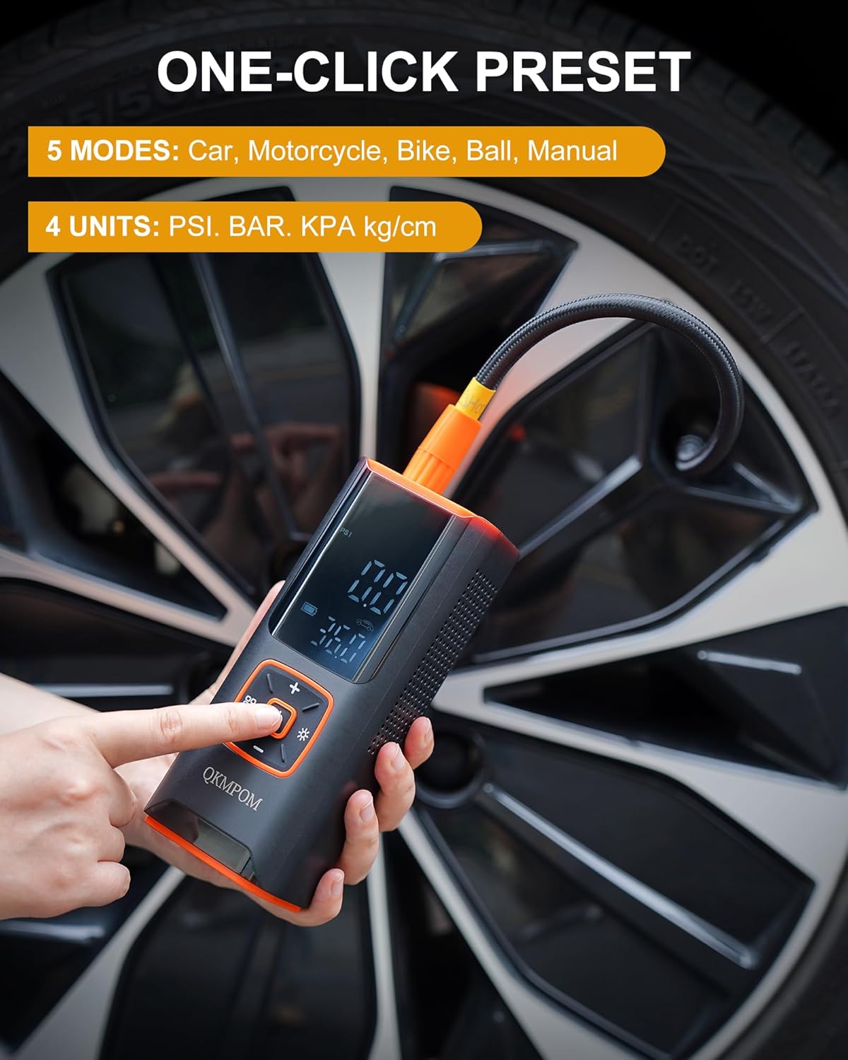 The QKMPOM Portable Tire Inflator – Model K7 delivers rapid inflation