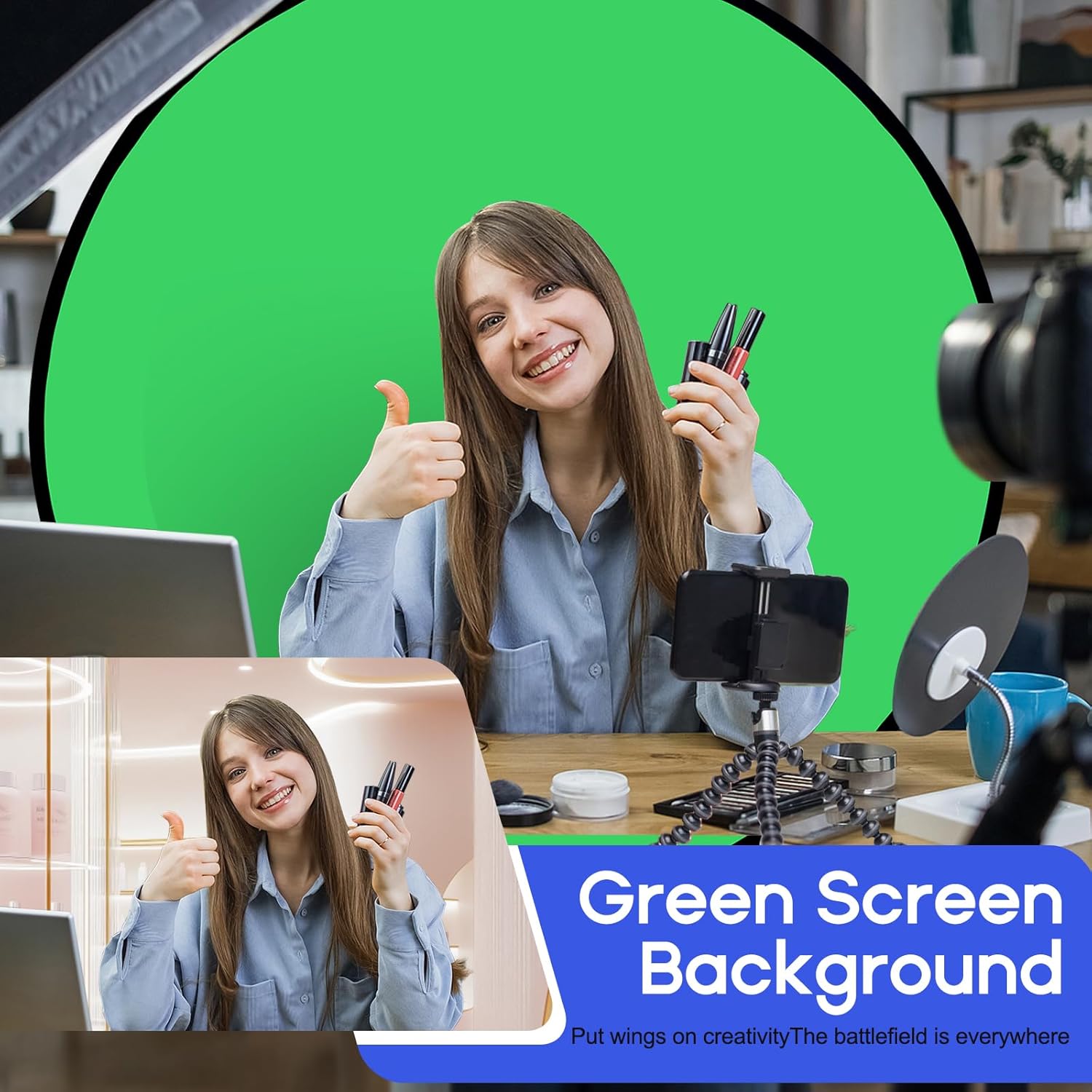 Portable Blue Green Screen Chair offers a versatile 2-in-1 solution with a 57-inch
