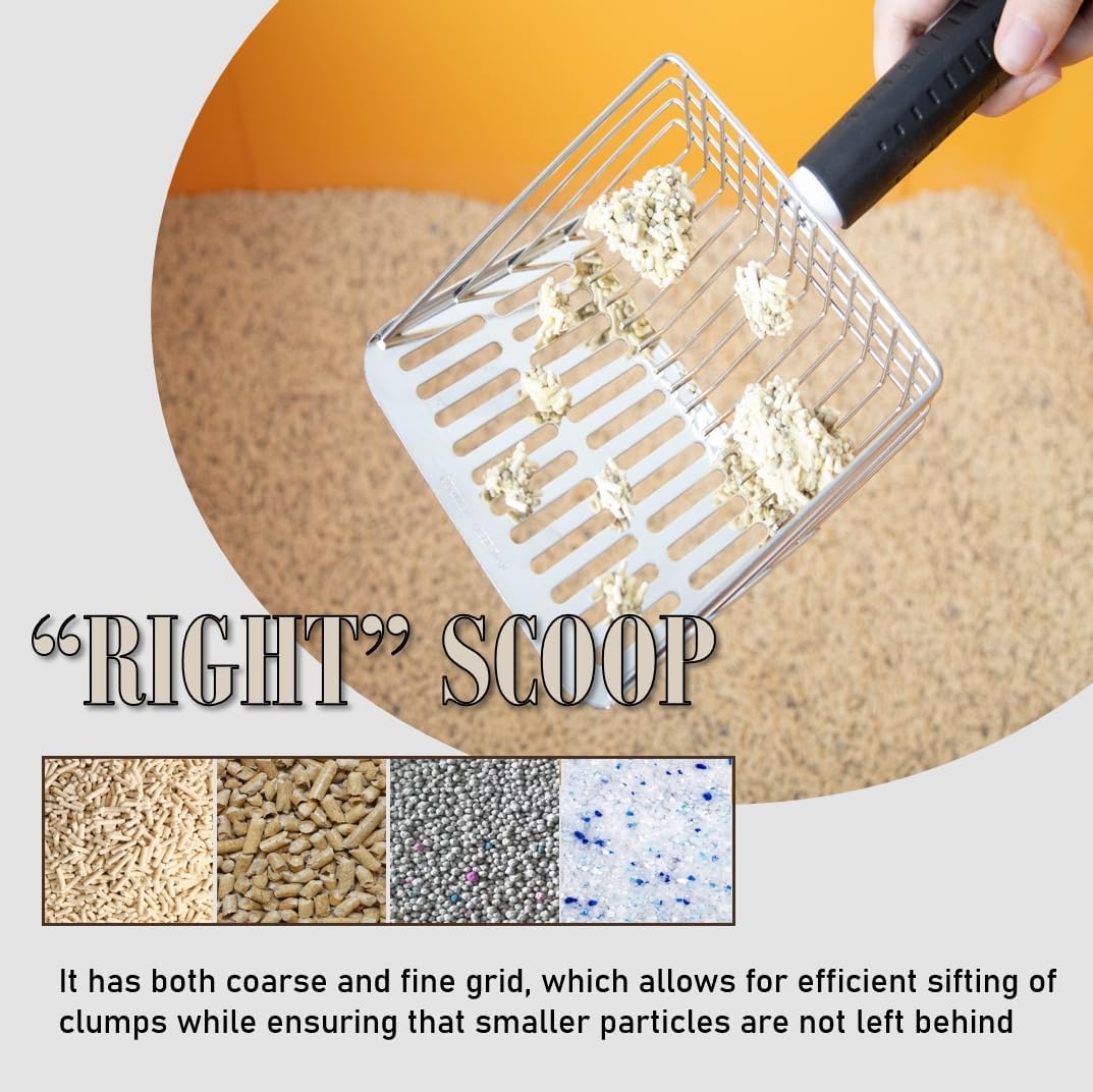 Epargnaro Stainless Steel Cat Litter Scoop with Holder - Heavy Duty Metal Scooper & Trash Container