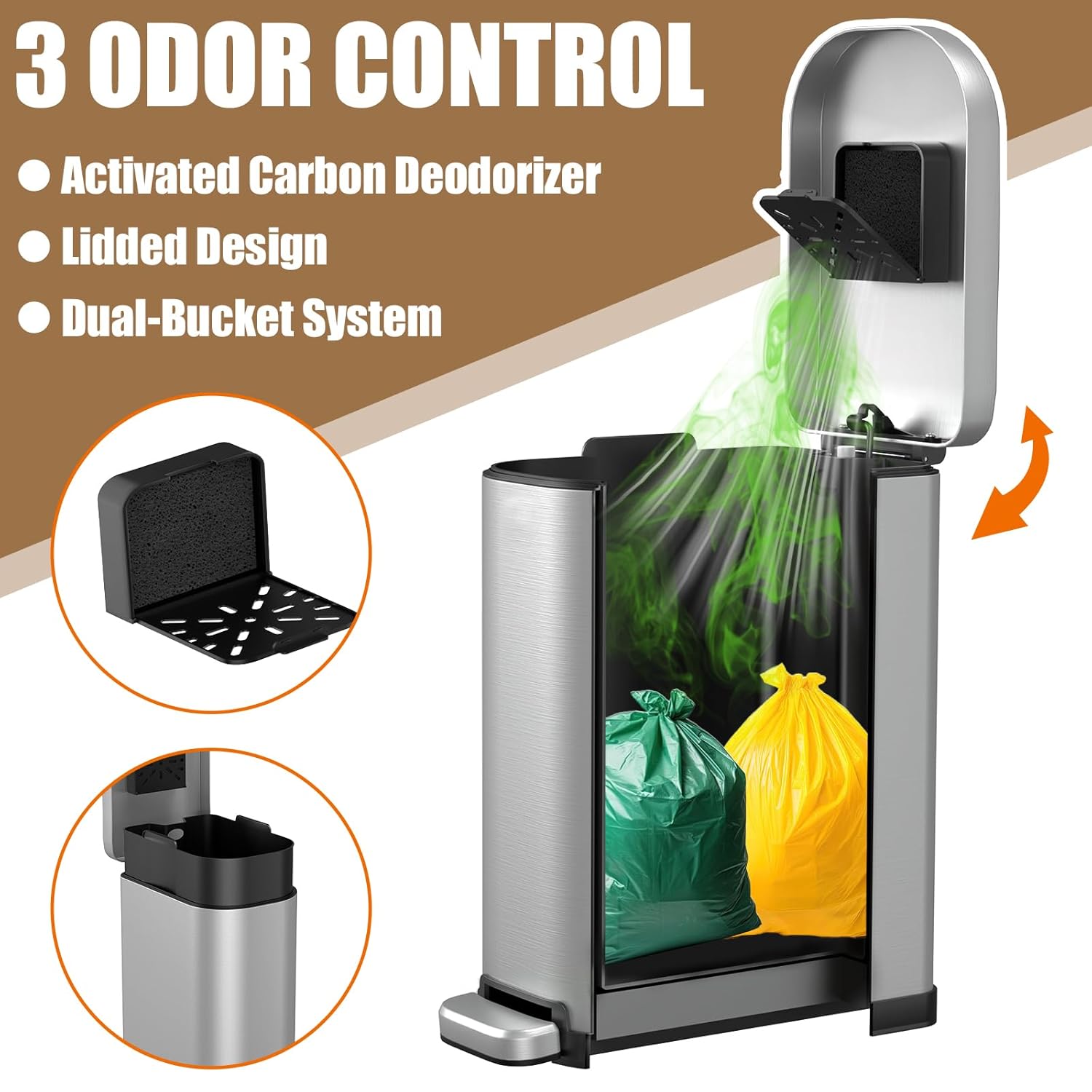 Dog Poop Trash Can Outside with Odor Control Lid & Step Pedal