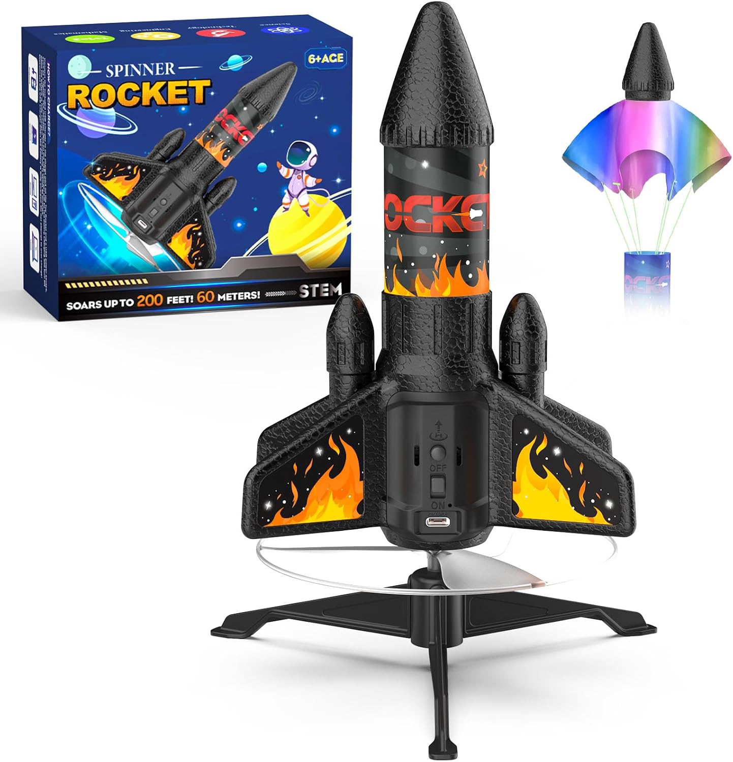 Rocket Launcher for Kids, 200 ft Self Launching Motorized Rocket Toy