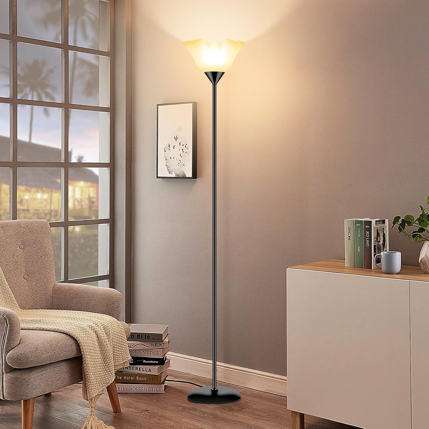Eneru 74-inch LED torchiere floor lamp combines modern design