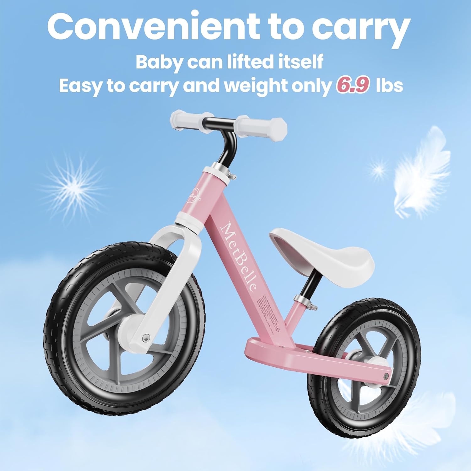MetBelle Balance Bike in pink is designed for toddlers aged 2 to 5 years pink