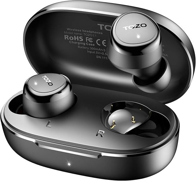 TOZO E1 Wireless Earbuds Build in Mic Clear Calls Ergonomic Light Weight Bluetooth 5.3