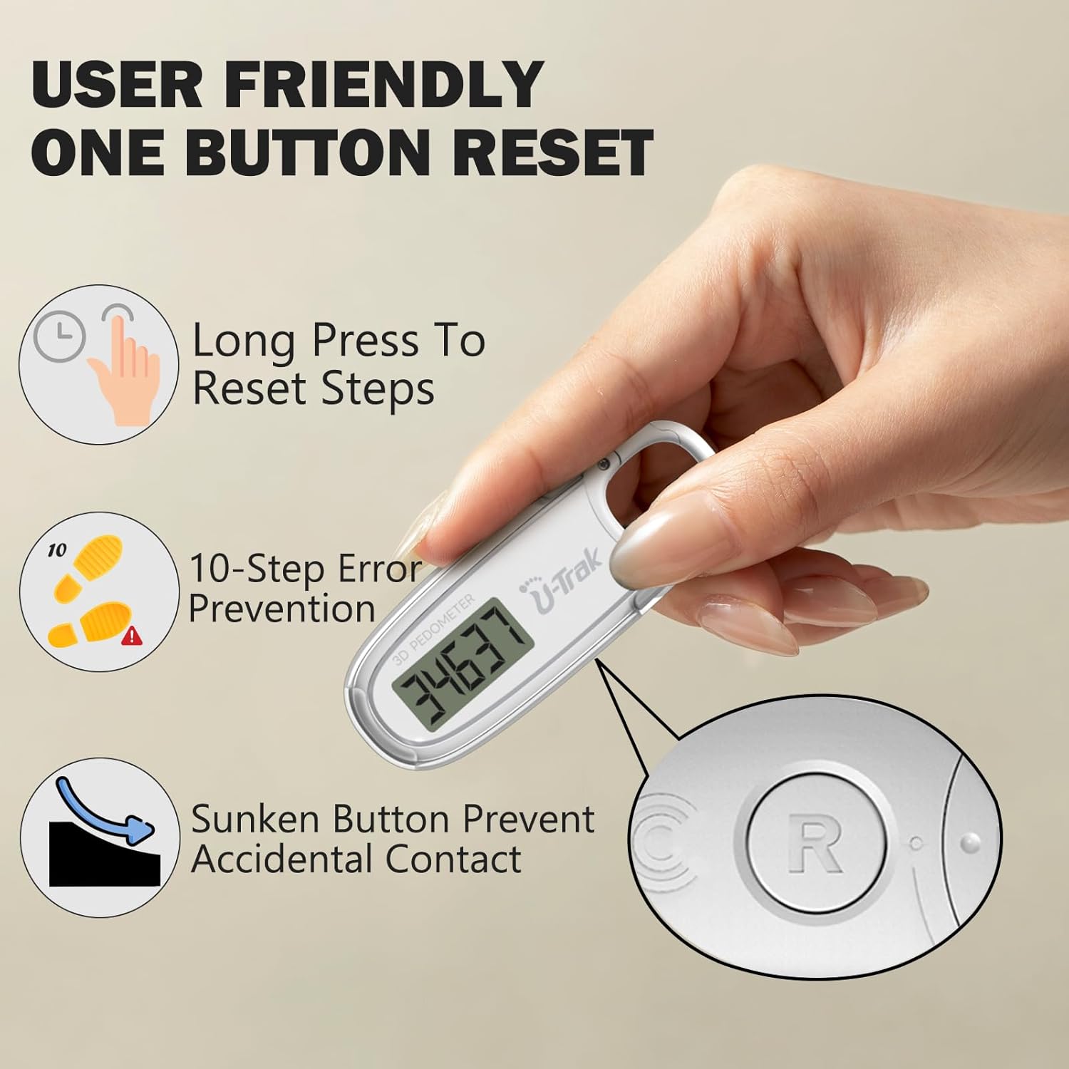 U-Trak Store 3D pedometer offers precise step tracking with an advanced motion sensor