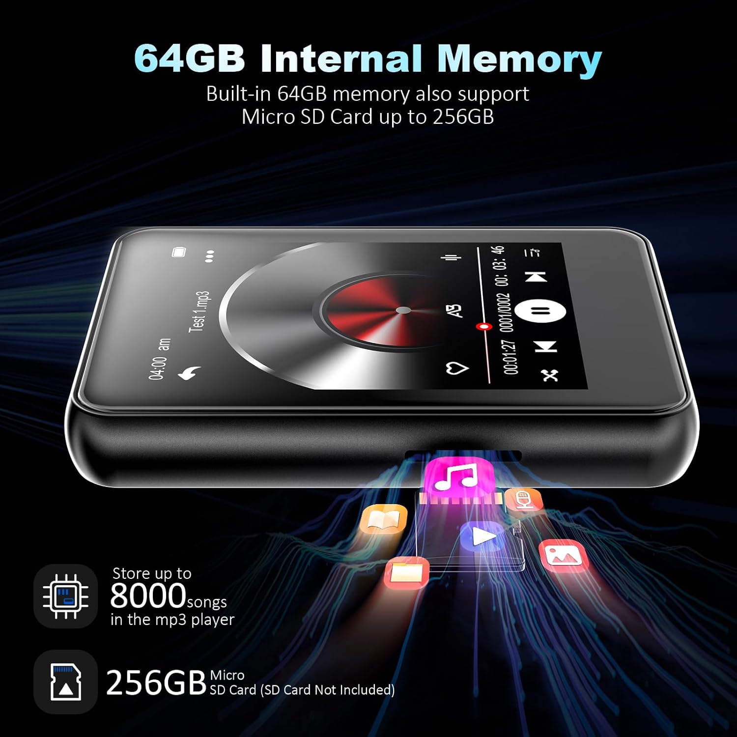 JOJOLEPAI MP3 PlayerBluetooth MP3 player is designed for active use