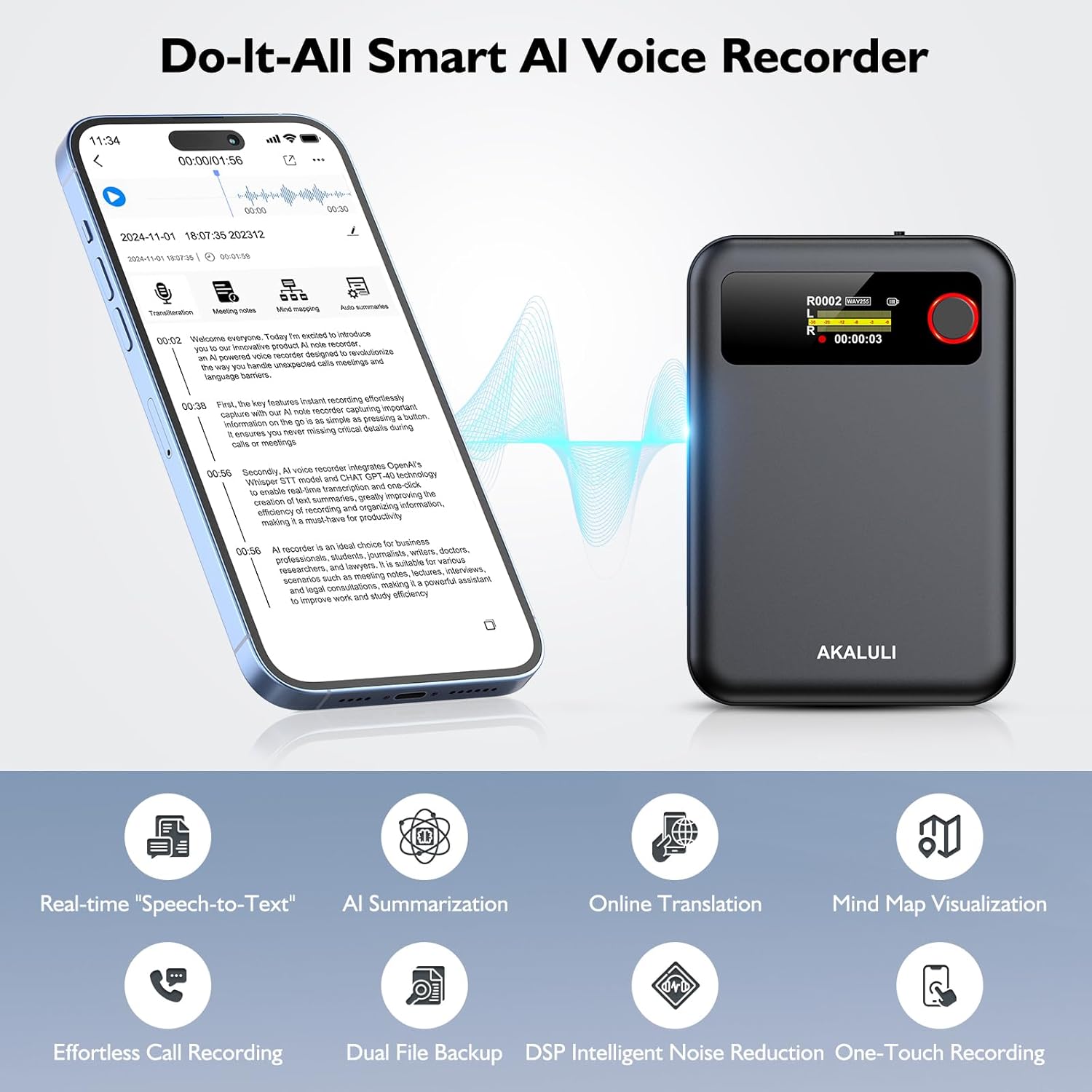 Akaluli ChatGPT Empowered AI Voice Recorder