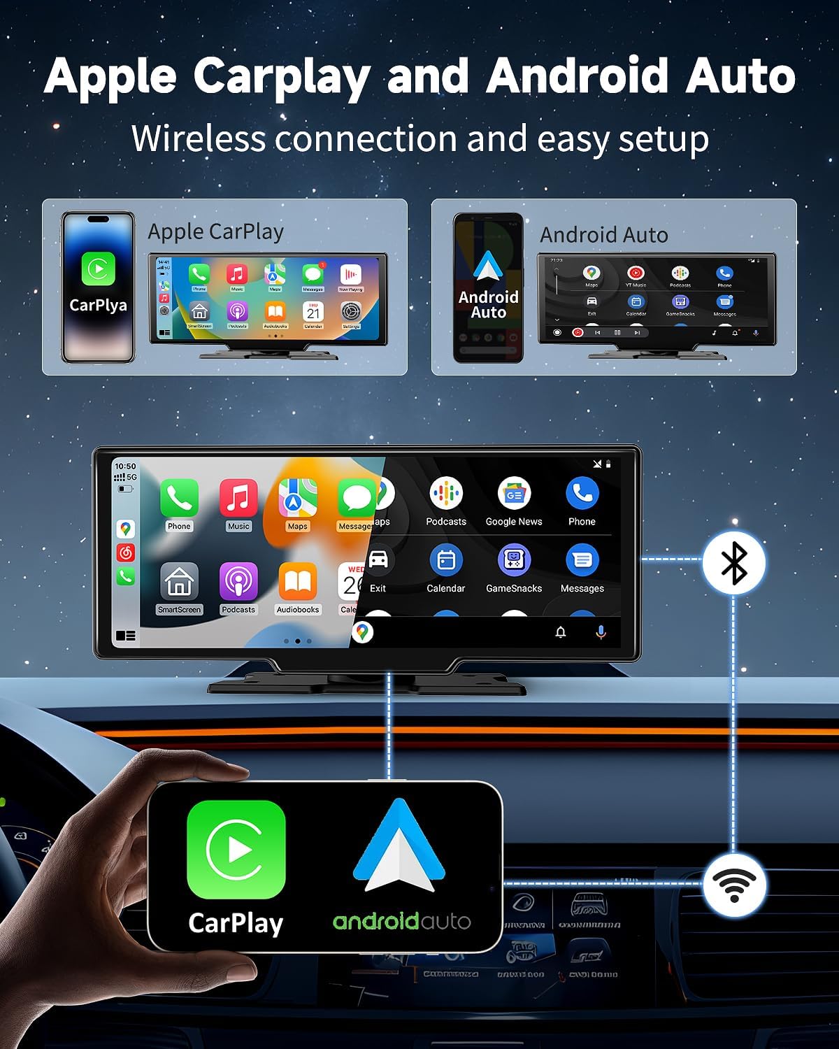 Kuayvan 10-inch Portable Car Screen, which is a device that adds smart features to a car.
