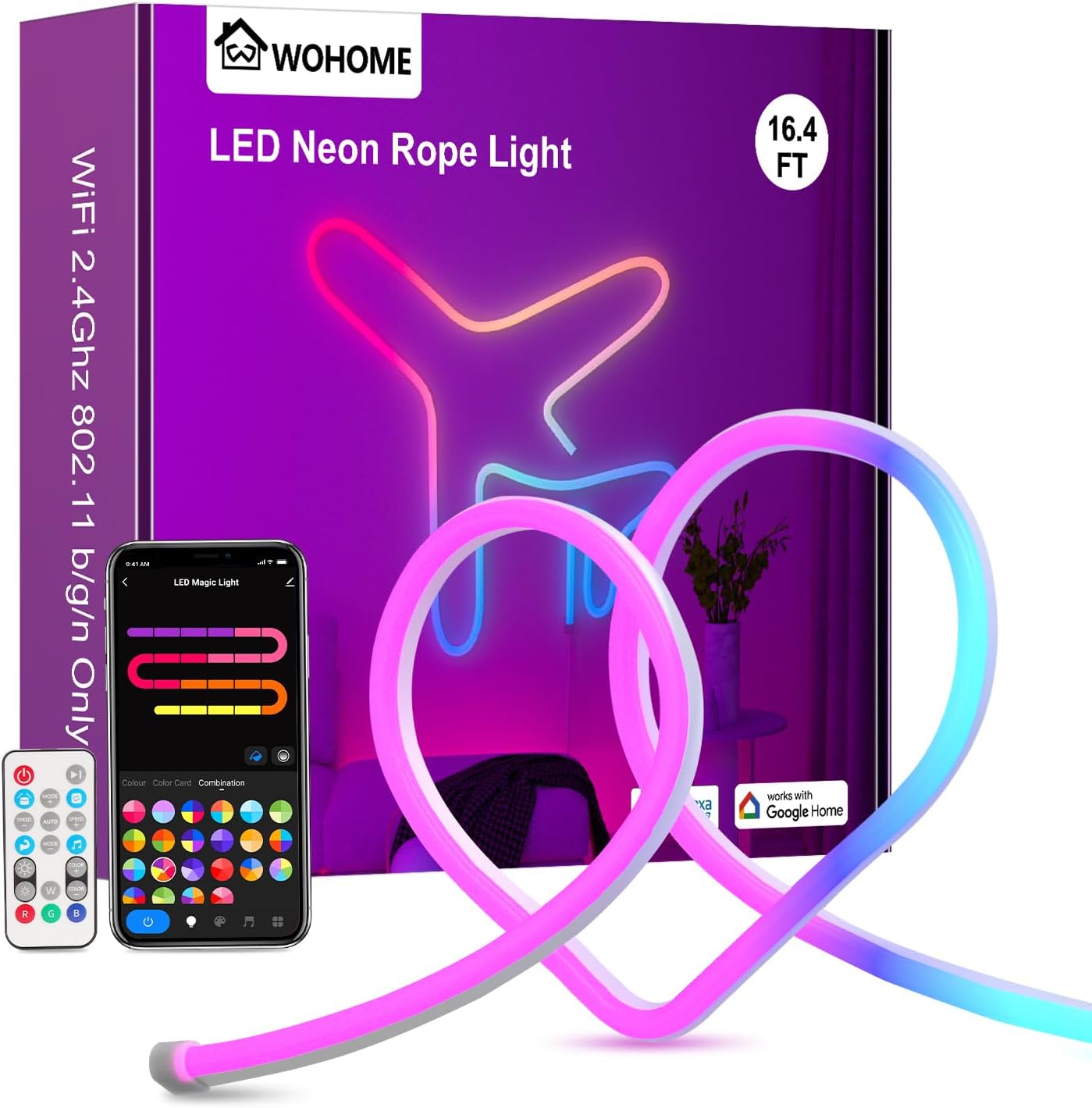 Wohome 16.4ft RGB-IC Neon Rope Light delivers vibrant, customizable lighting