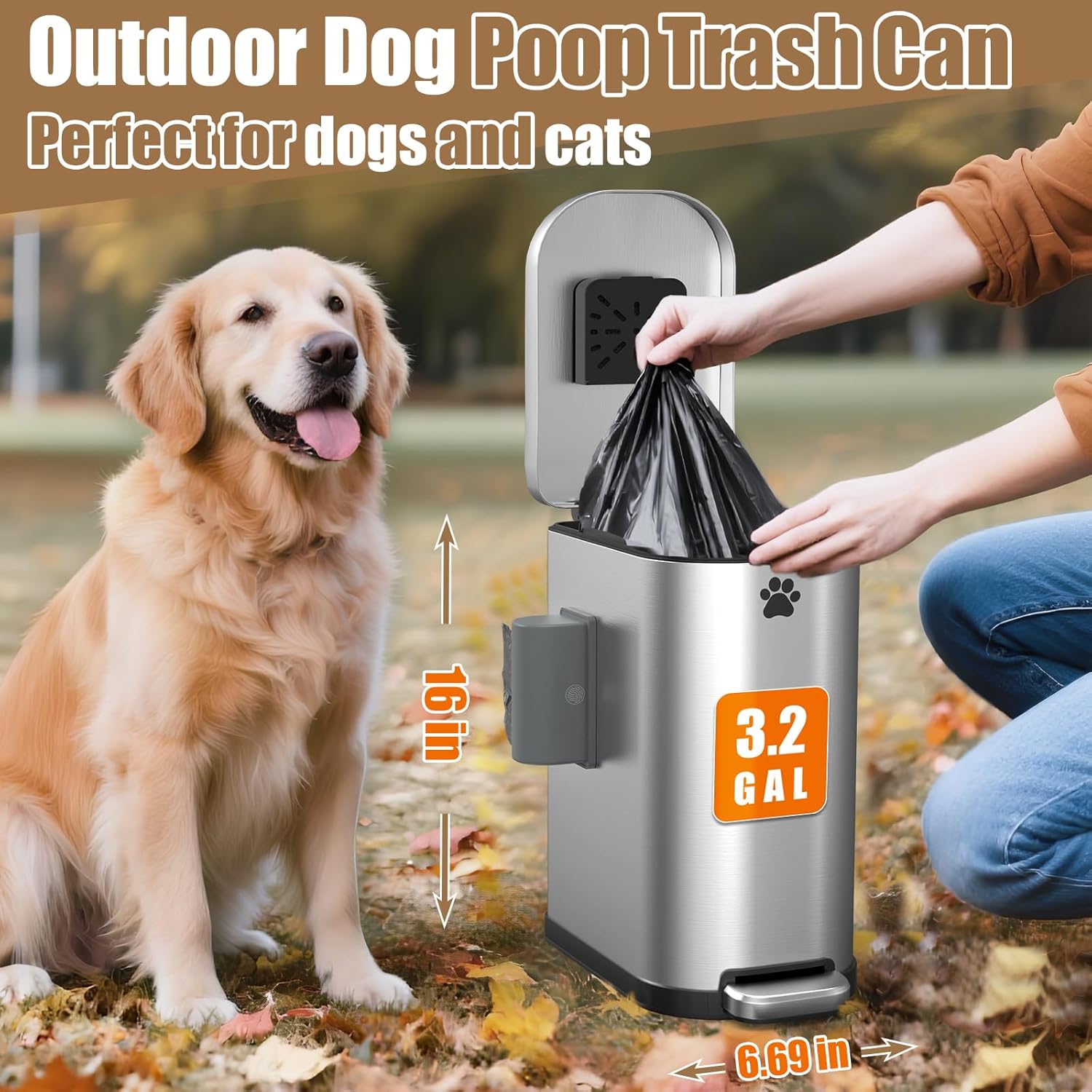 Dog Poop Trash Can Outside with Odor Control Lid & Step Pedal