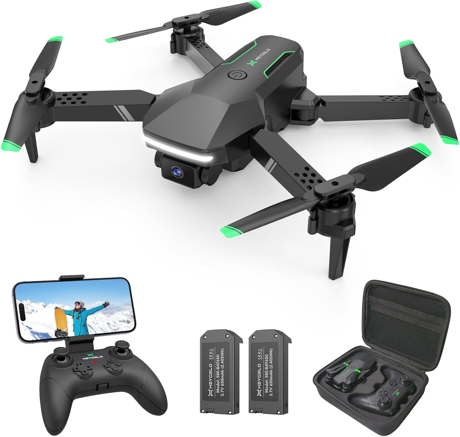S80 Drone with Camera for Adults, 1080P HD FPV Mini Drones for Kids Beginners with Auto Hover, One Key Start, Voice/Gesture/Remote Control Helicopter Toys/Gift for Boys 2 Batteries Carry Case