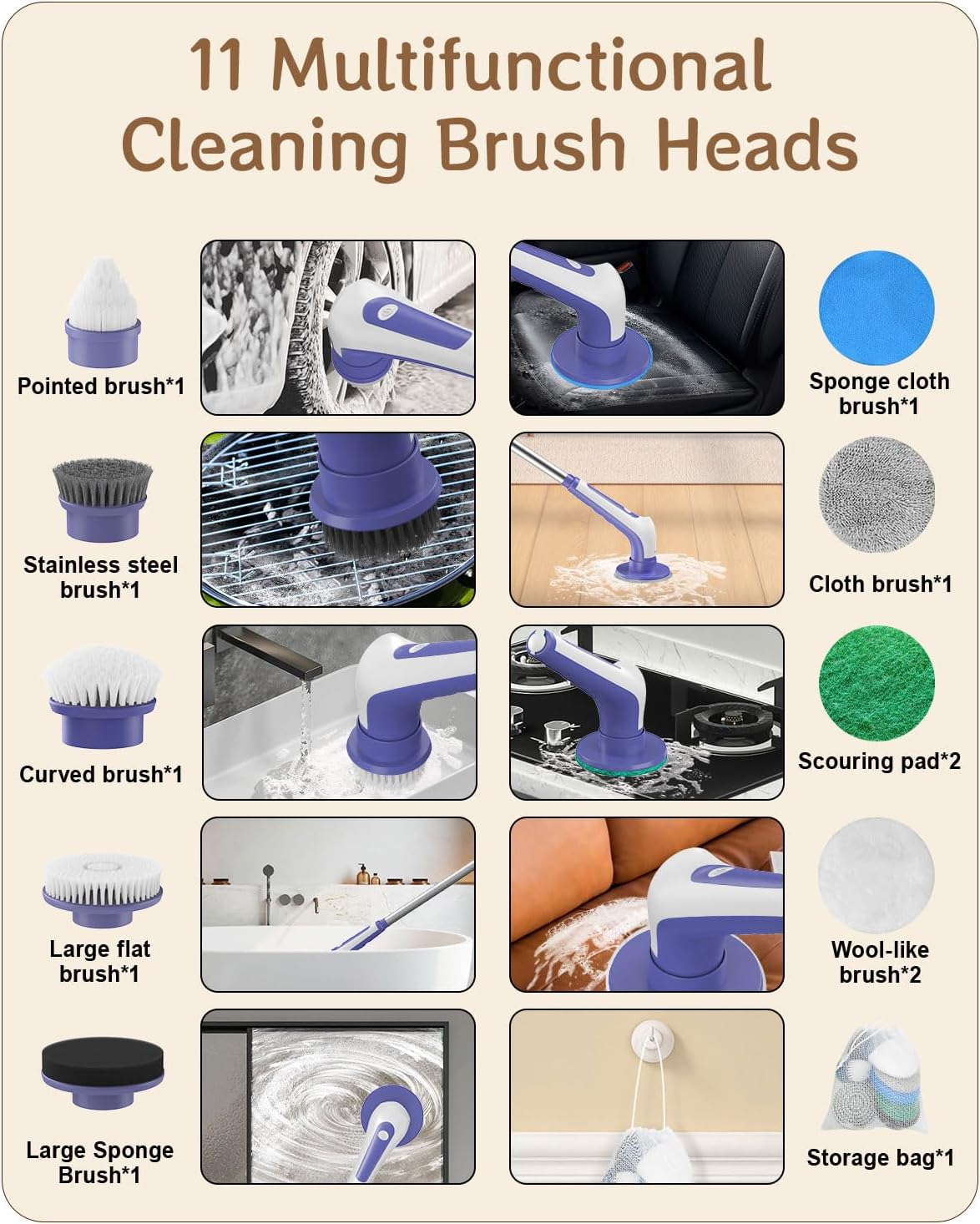 Hiovobo Electric Spin Scrubber is a versatile 13-in-1 cordless cleaning kit