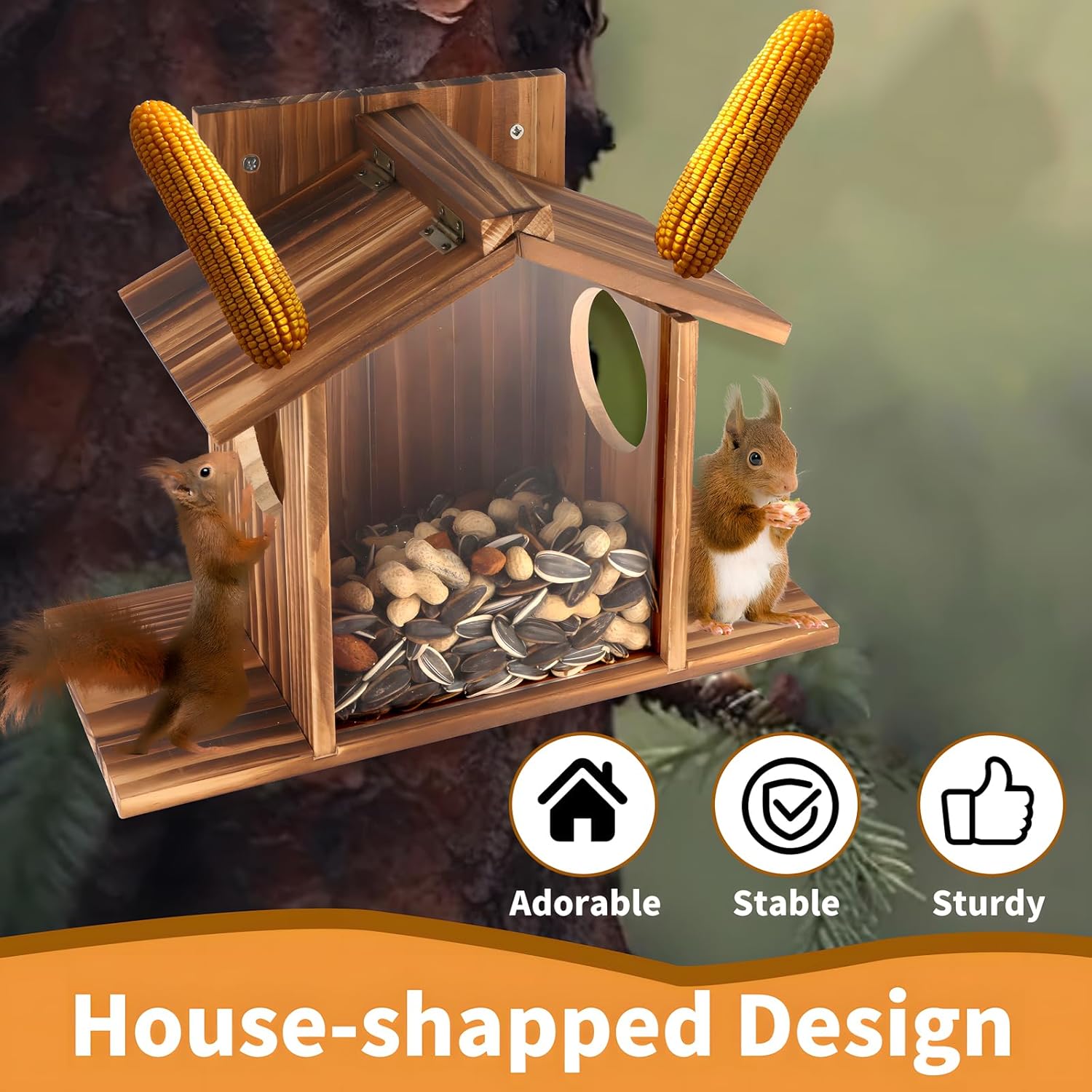 Gnodary Squirrel Feeder, Squirrel Feeders for Outside, Squirrel House for Outdoors