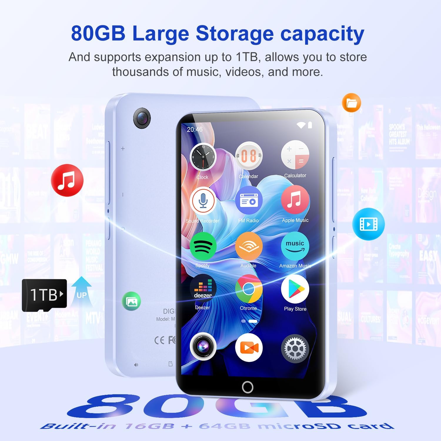 Conrain 0GB MP3 Player, featuring a 4.02" HD touch screen for crisp visuals