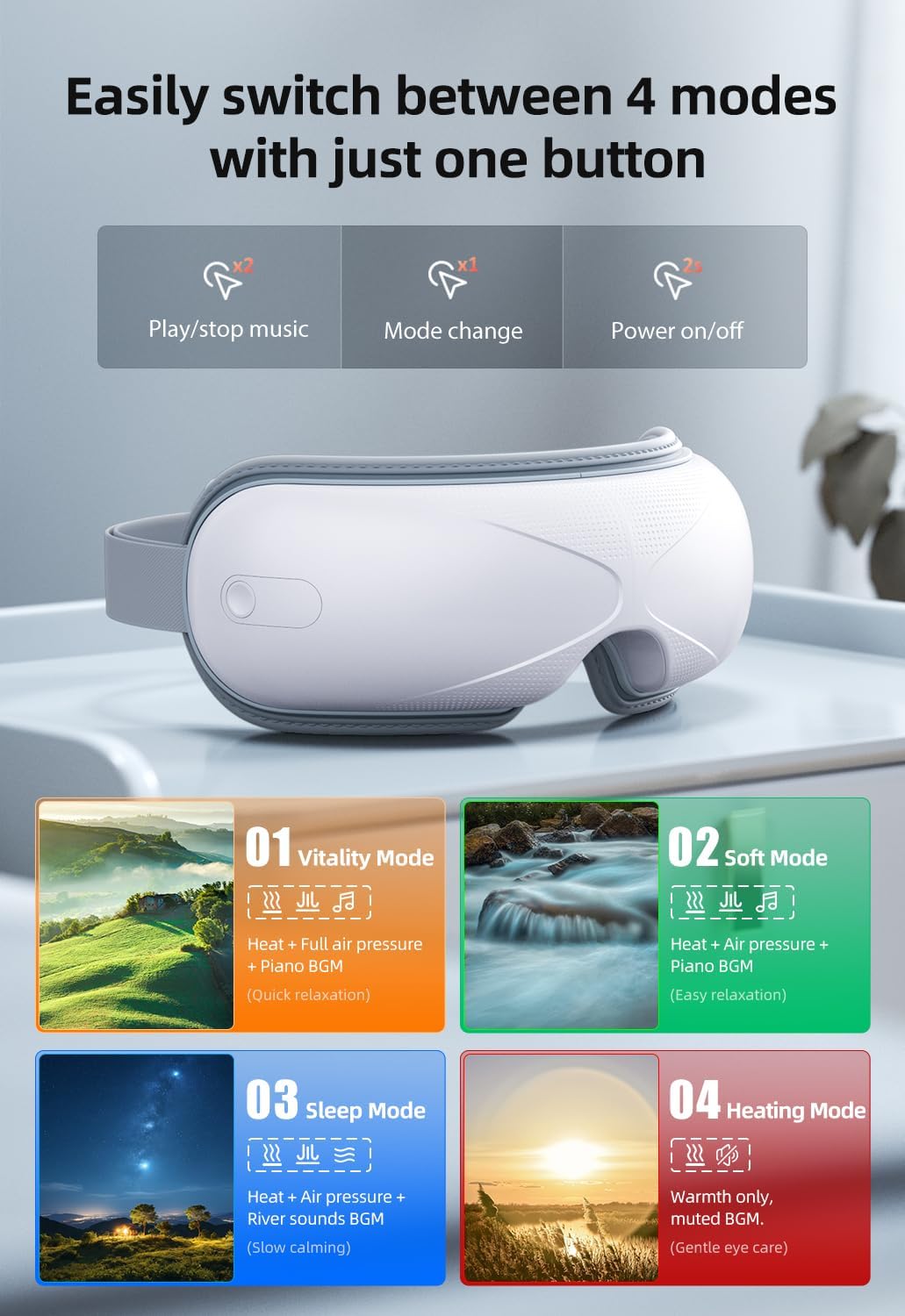 Llano Eye Massager with Heat, Portable Eye Massage with Bluetooth Music, Smart Eye Mask Massager Sleep Mask