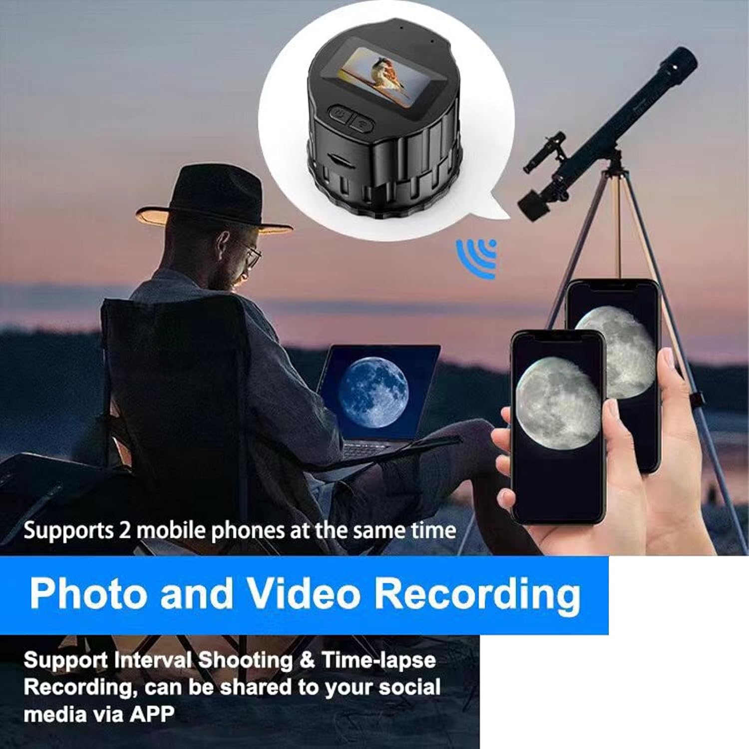 Telescope Camera Eyepiece Adapter - 64GB Wireless, 1080P FHD, 1.5" Screen