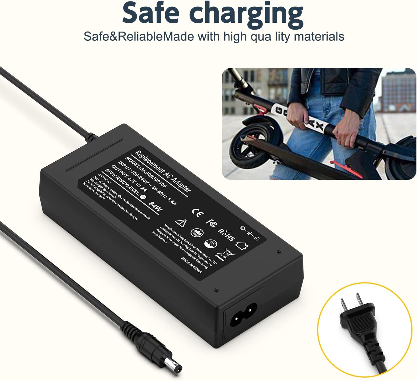 42V 2A Charger Compatible with Hiboy Max, Max V2, Max3,