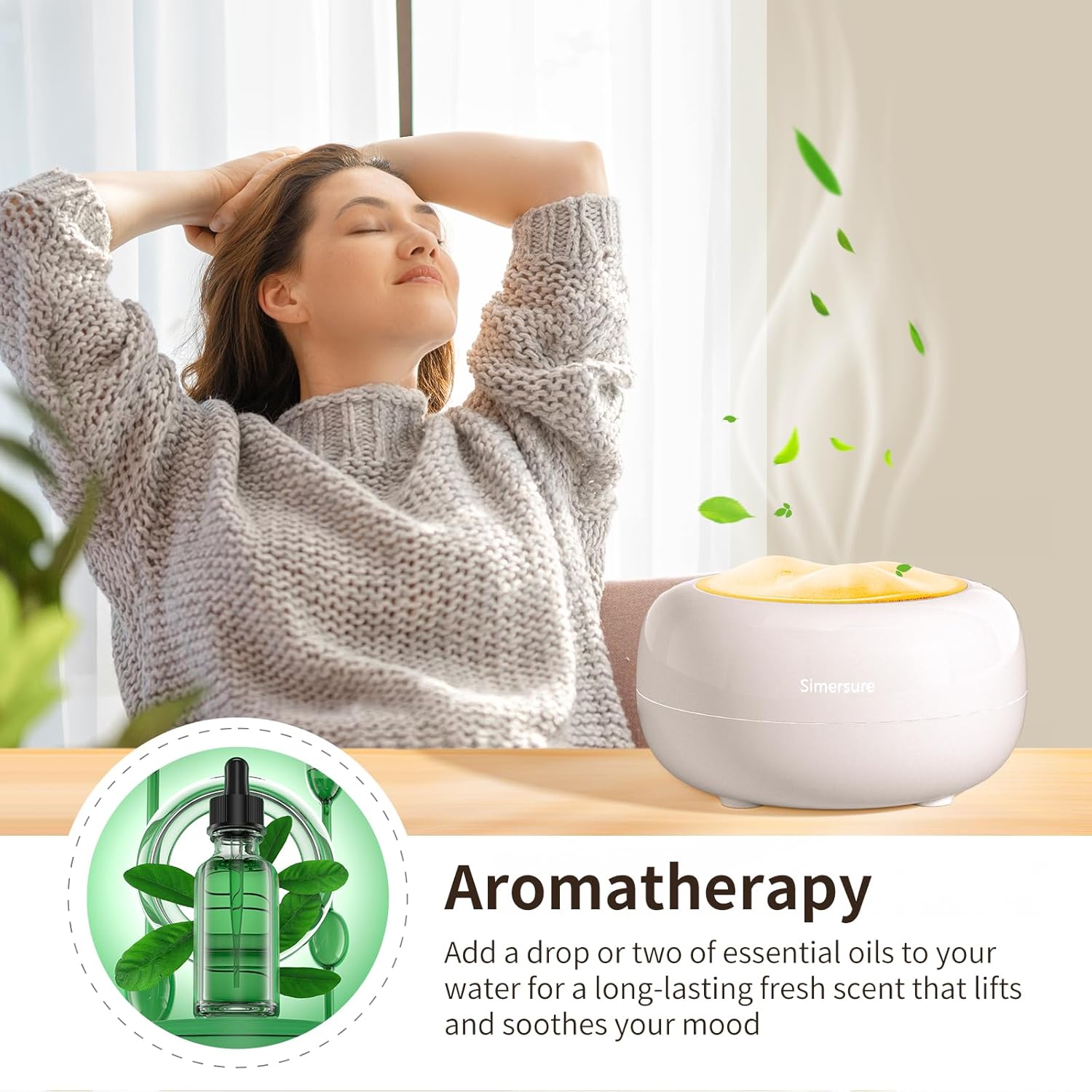 SimerSure Essential Oil Diffuser combines ultrasonic technology with a quiet humidifying function