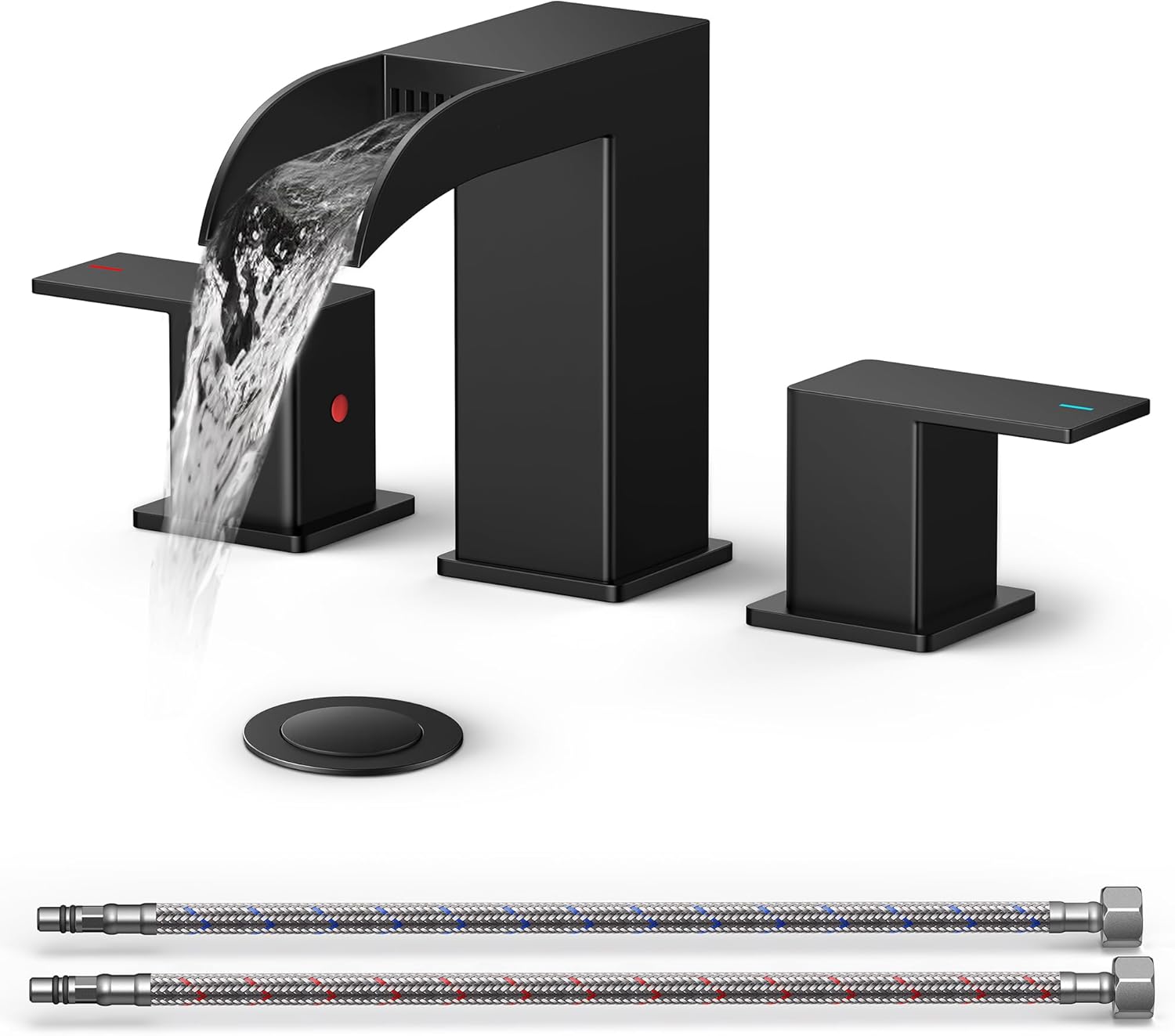 QFN Black Bathroom Sink Faucet is designed for 3-hole, 8-inch widespread installations