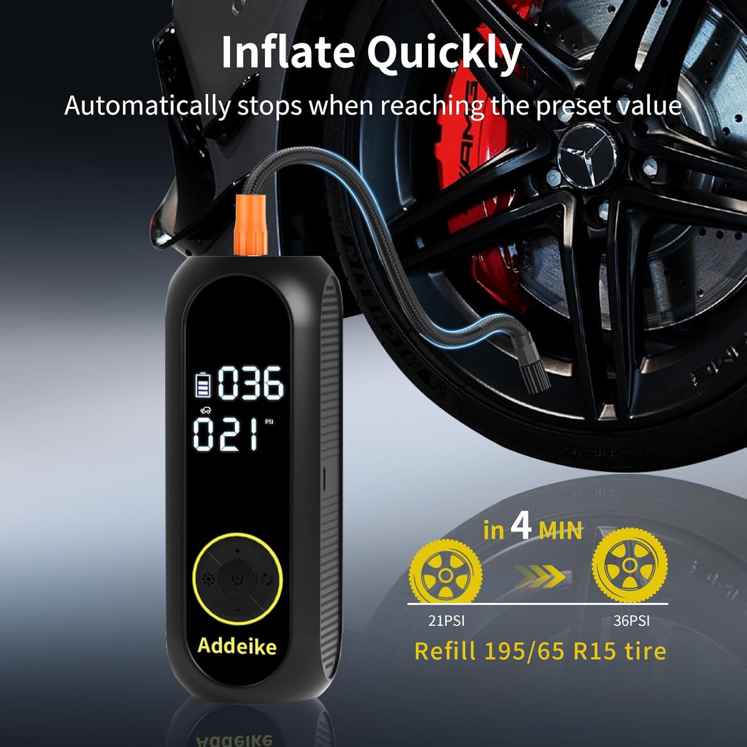 Addeike Tire Inflator Portable Air Compressor,150PSI Portable Air Pump for Car Tires with Digital Tire Pressure Gauge