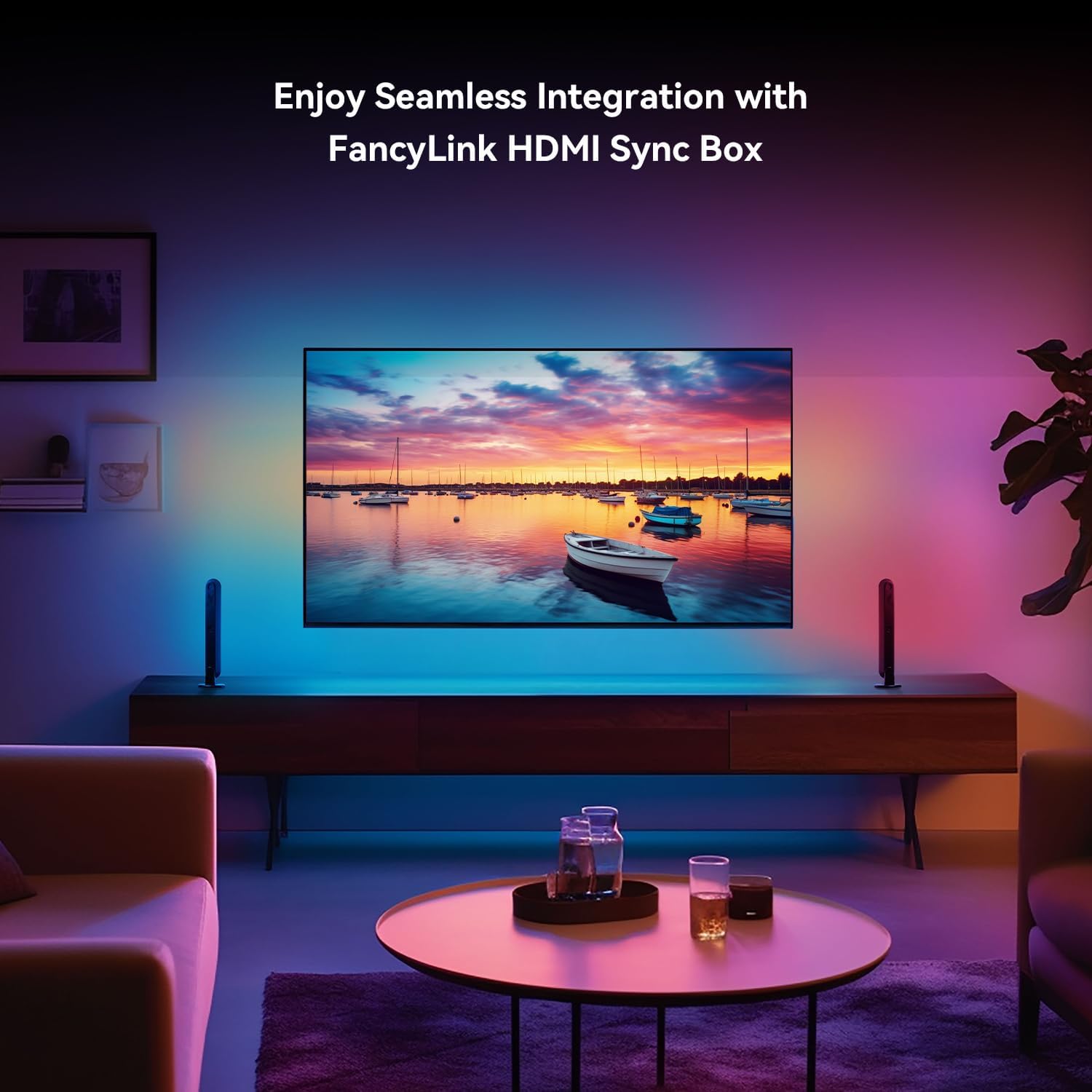HDMI Sync Box, Only Supports Fancylink Smart Lights, Sync with Music and Movies,4K HD,2 in 1 Out, ONLY for Fancylink LED Smart Lighting