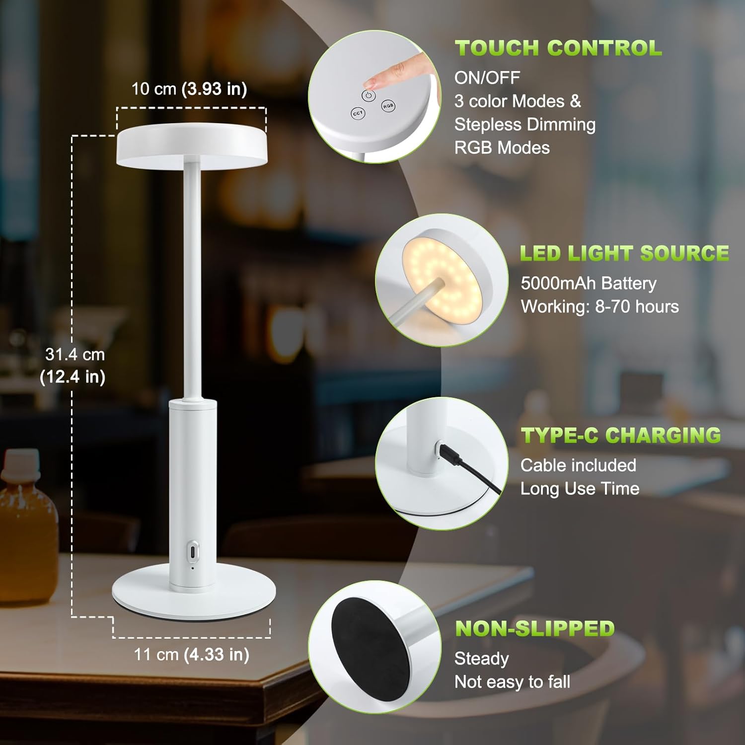 Ascher Cordless Table Lamp, 3 Color Temperatures, 7 RGB Colors
