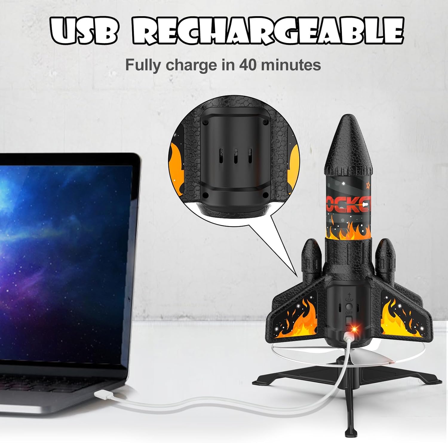 Rocket Launcher for Kids, 200 ft Self Launching Motorized Rocket Toy