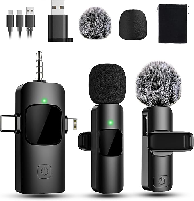 Wireless Lavalier Microphone for iPhone, iPad 2.4Gz/Noise Podcast Vlog YouTube TikTok