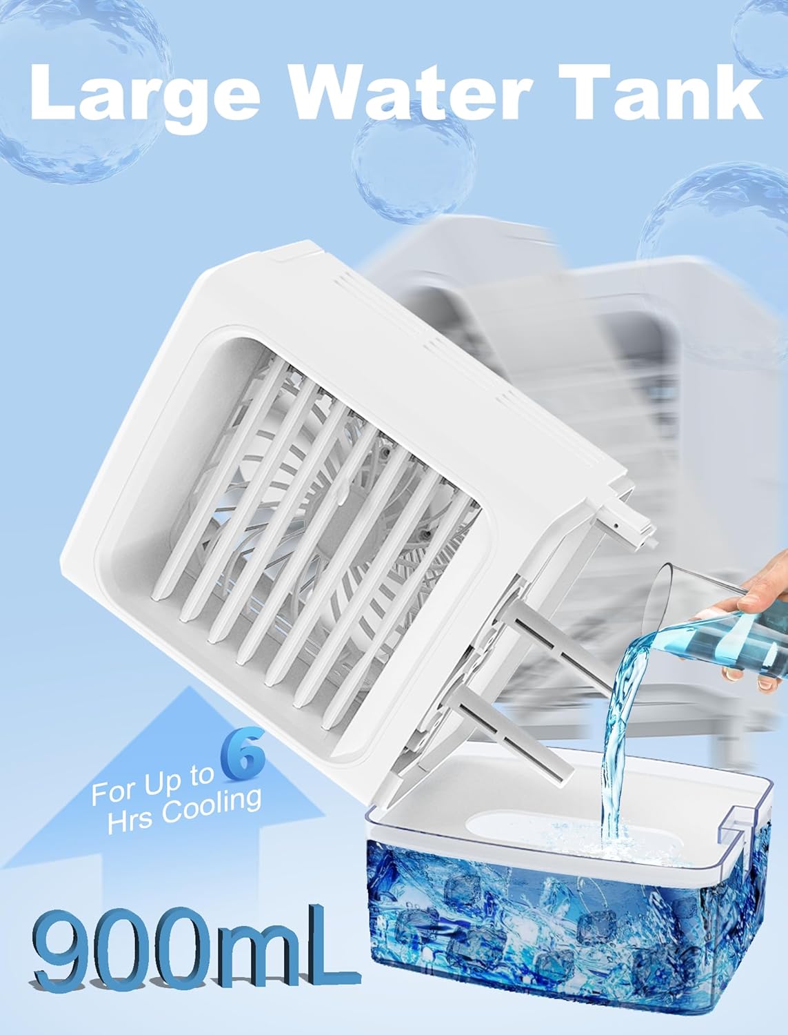 Portable Air Conditioners, 900mL Evaporative Air Cooler with 3 Speeds 7-Color Night Lights
