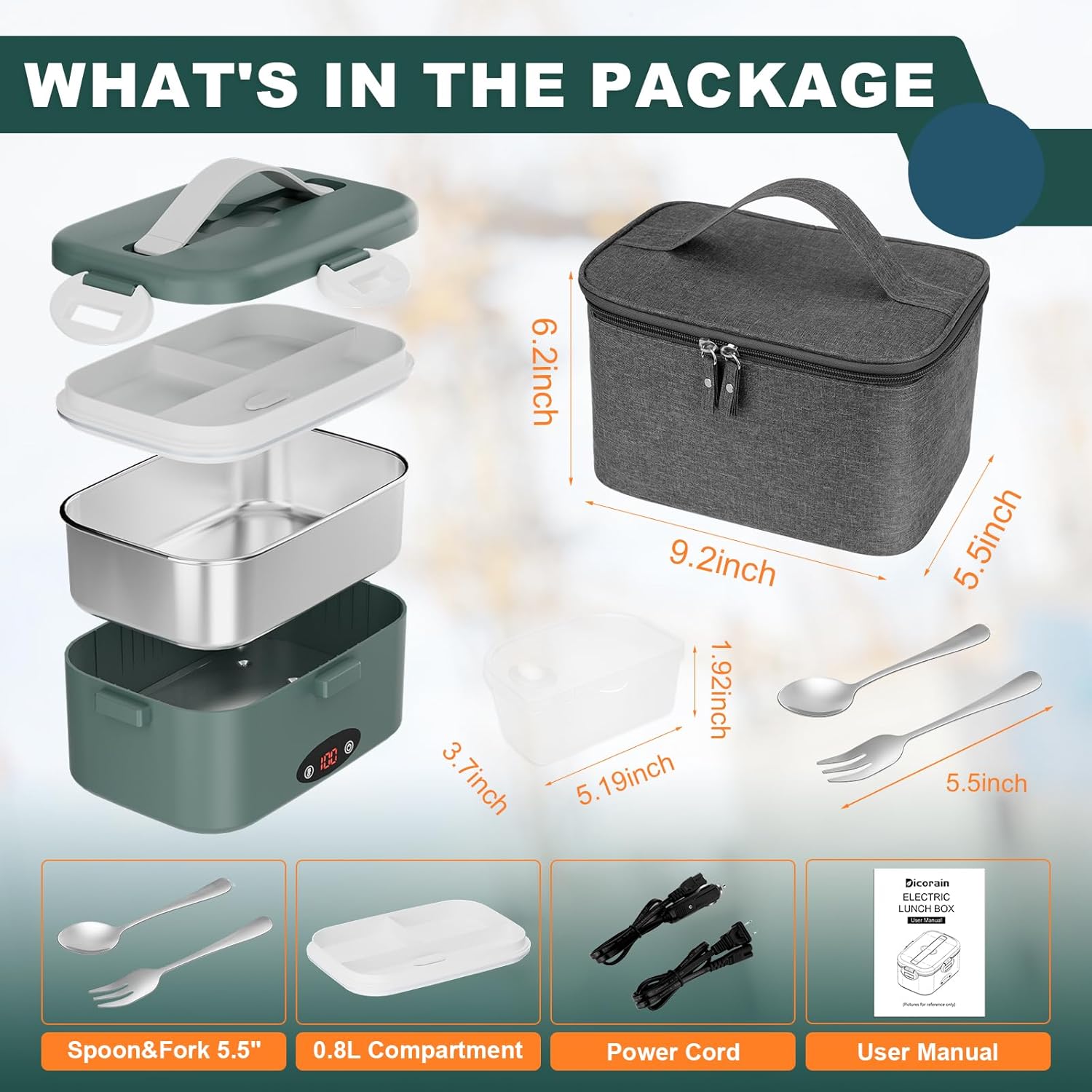 Electric Lunch Box with 3 Temperature Levels, 100W Fast Heating heated lunch box, 12V/24V/110V 1.8L Portable Food Warmer for...