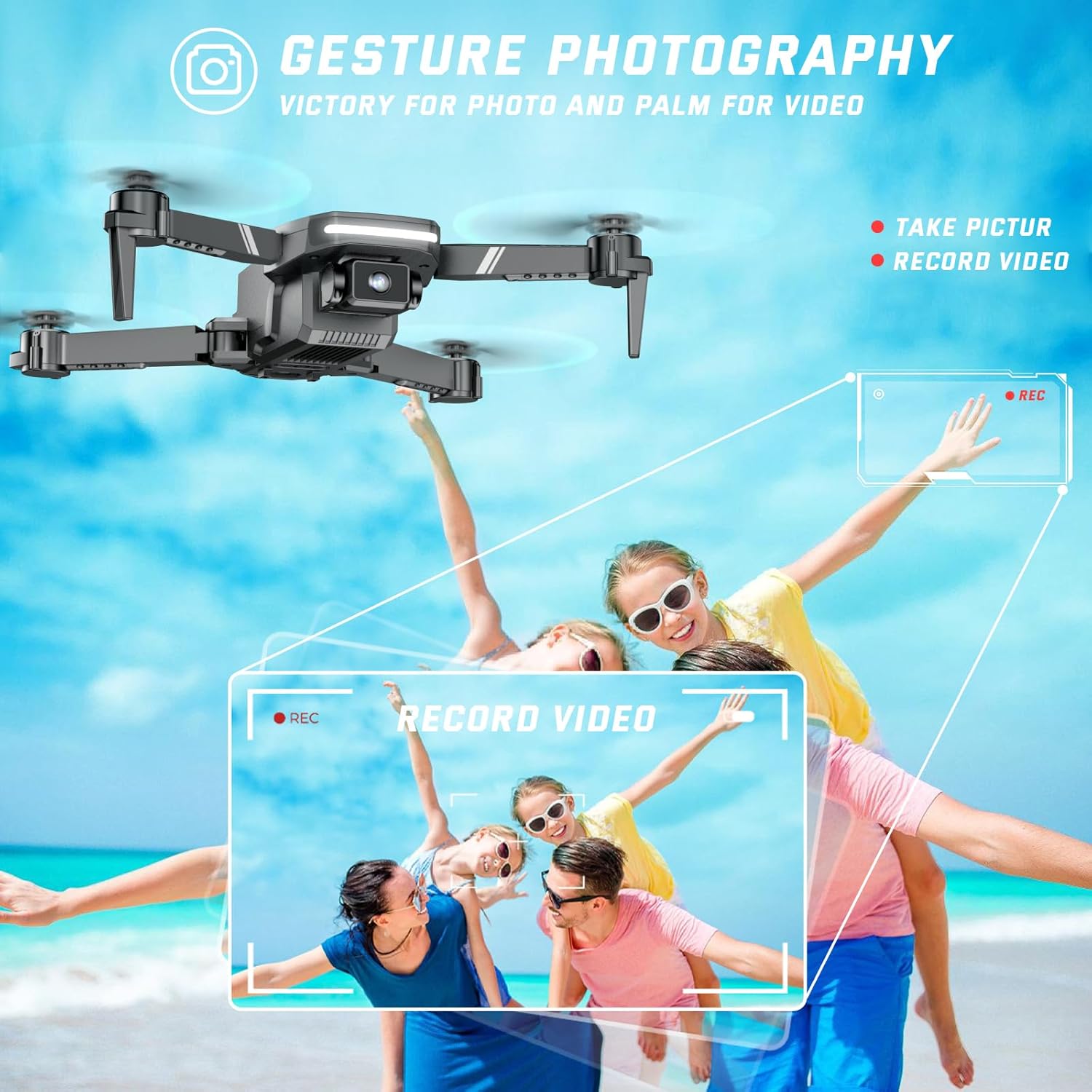 S80 Drone with Camera for Adults, 1080P HD FPV Mini Drones for Kids Beginners with Auto Hover, One Key Start, Voice/Gesture/Remote Control Helicopter Toys/Gift for Boys 2 Batteries Carry Case