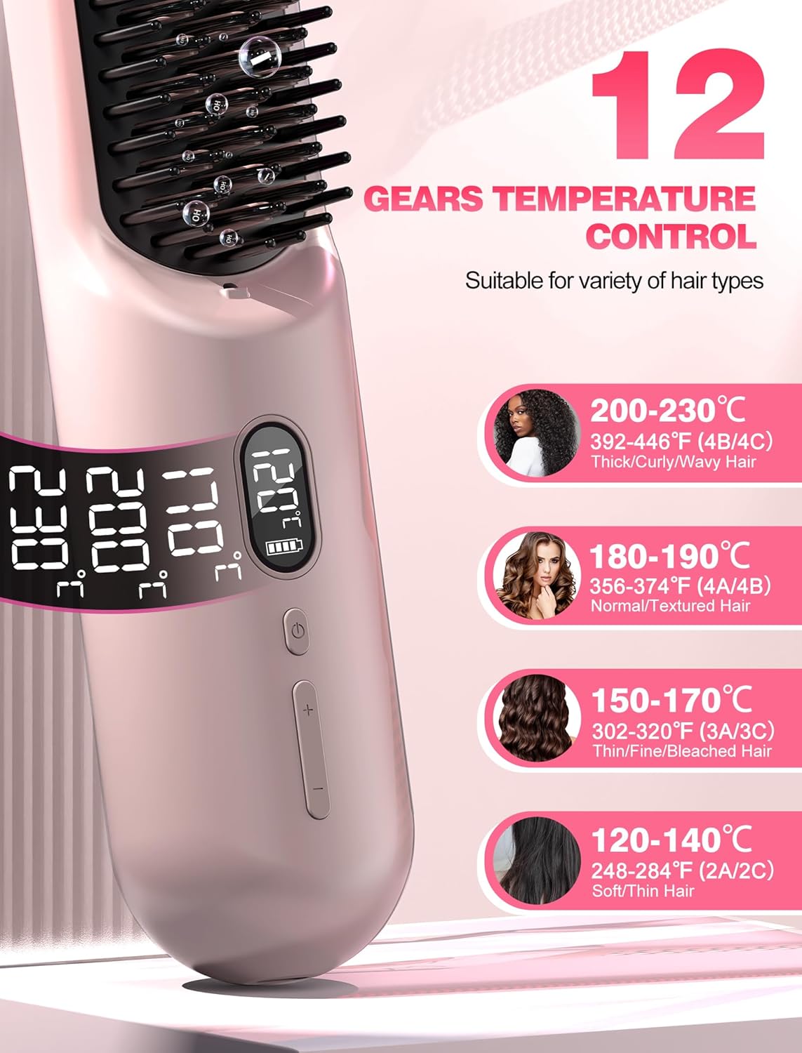 Casavok Portable Cordless Hair Straightener Brush for Travel,Mini Hair Straightener Comb