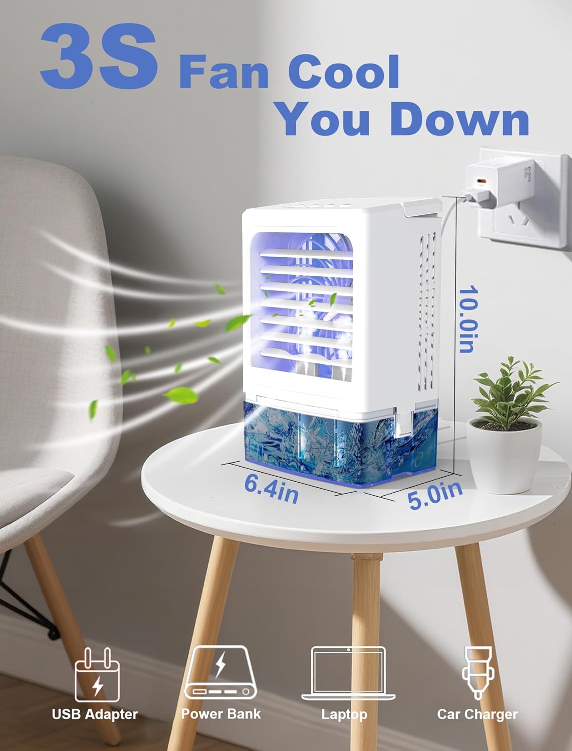 Portable Air Conditioners, 900mL Evaporative Air Cooler with 3 Speeds 7-Color Night Lights