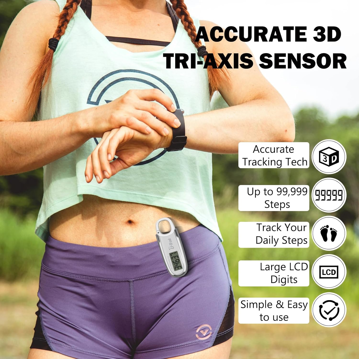 U-Trak Store 3D pedometer offers precise step tracking with an advanced motion sensor