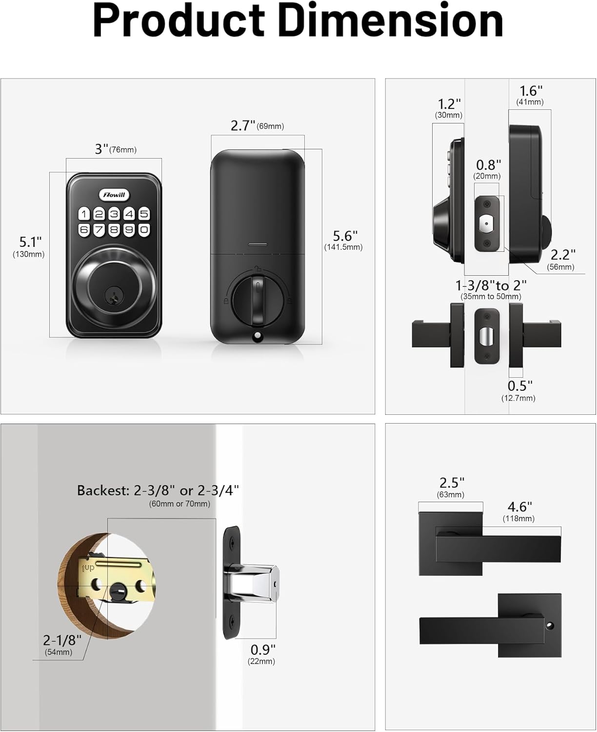 Zowill Keyless Entry Door Lock with 2 Lever Handles Electronic Keypad Deadbolt