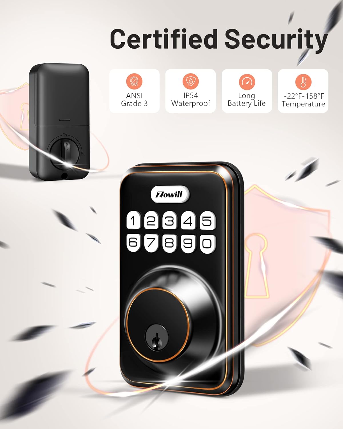 Zowill Electronic Keypad Deadbolt Smart Auto Lock - Bronze