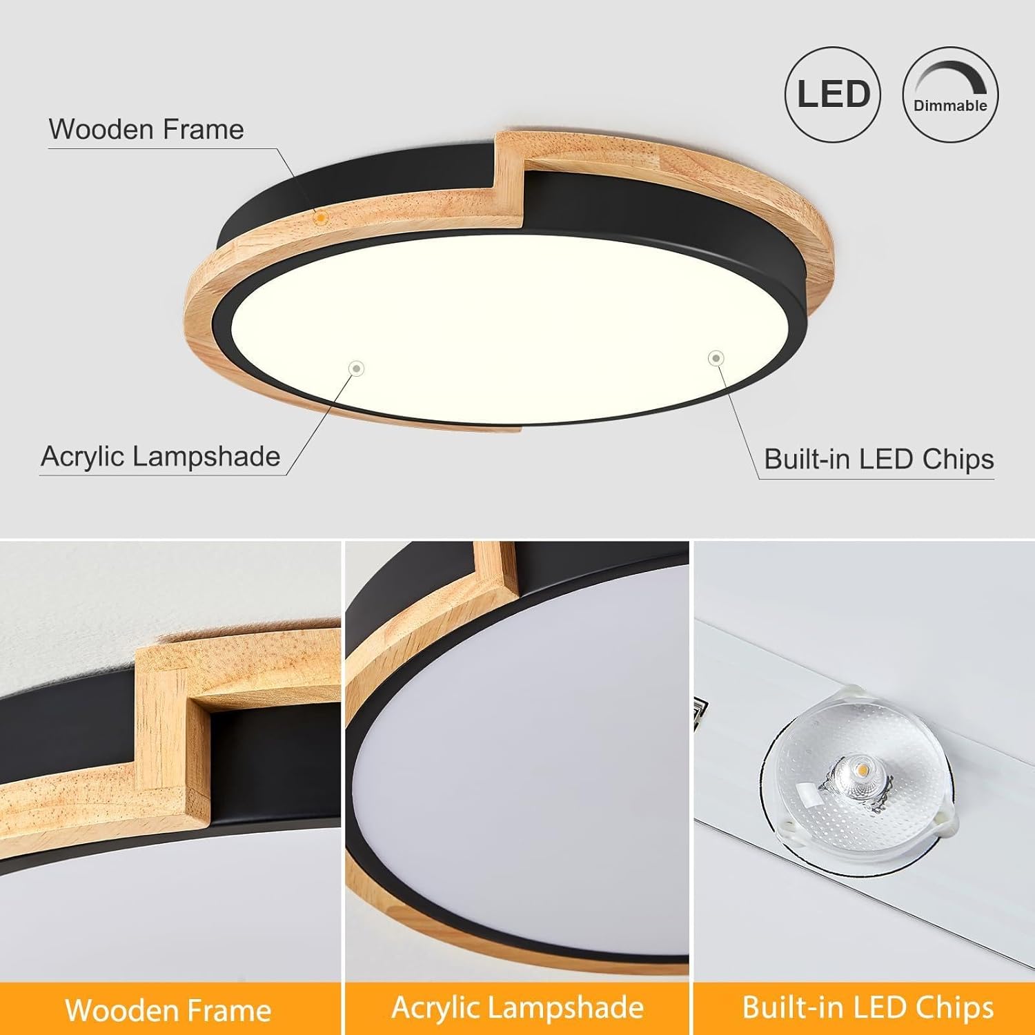 11.8-inch black LED flush mount ceiling light